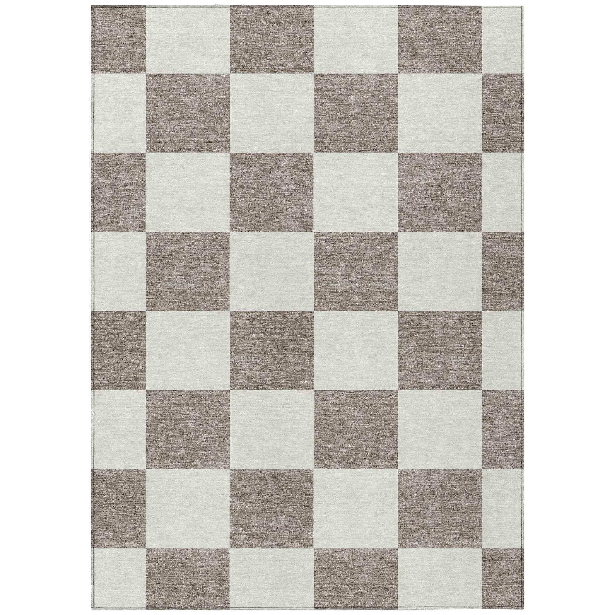 9' X 12' Taupe And Ivory Geometric Washable Indoor Outdoor Area Rug