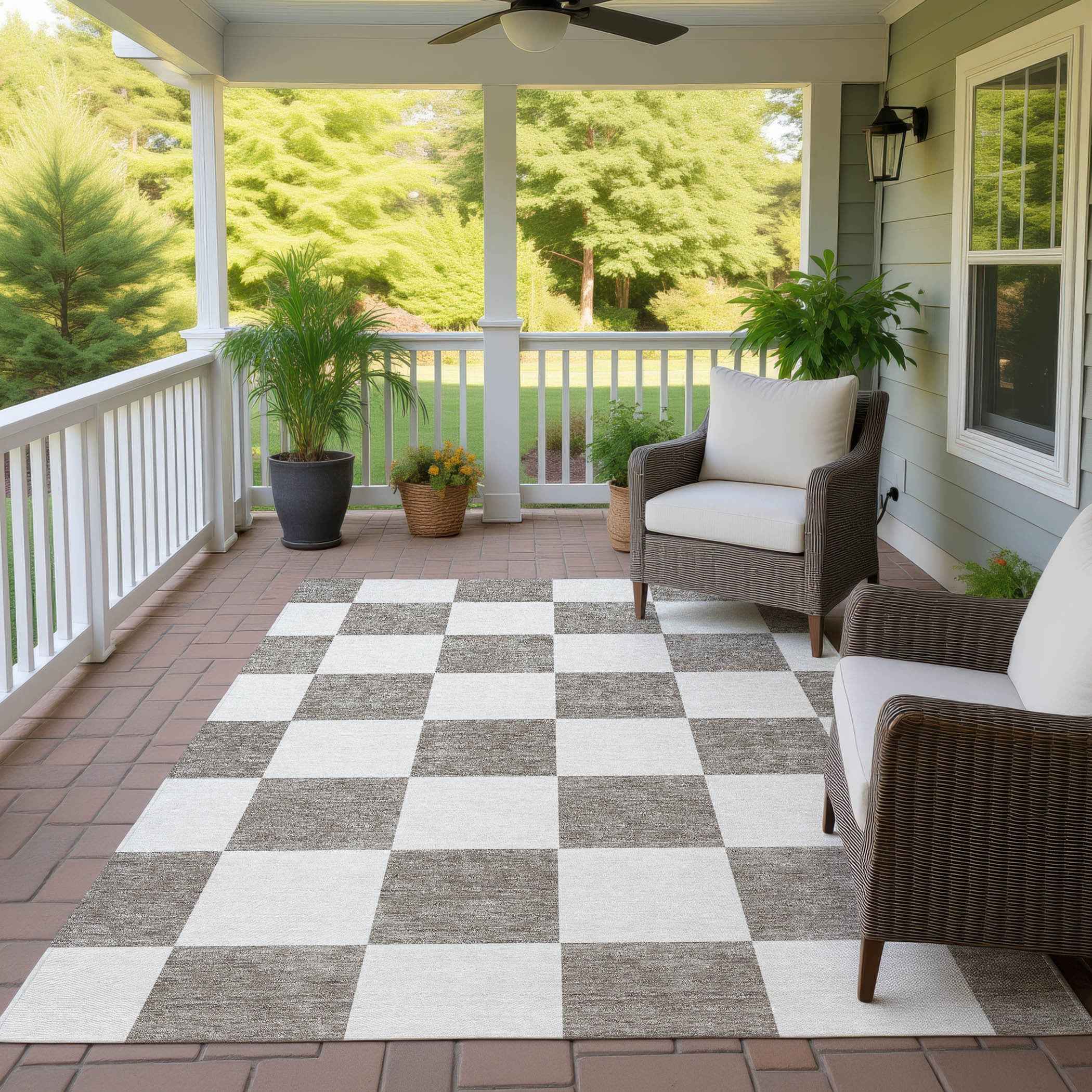 9' X 12' Taupe And Ivory Geometric Washable Indoor Outdoor Area Rug