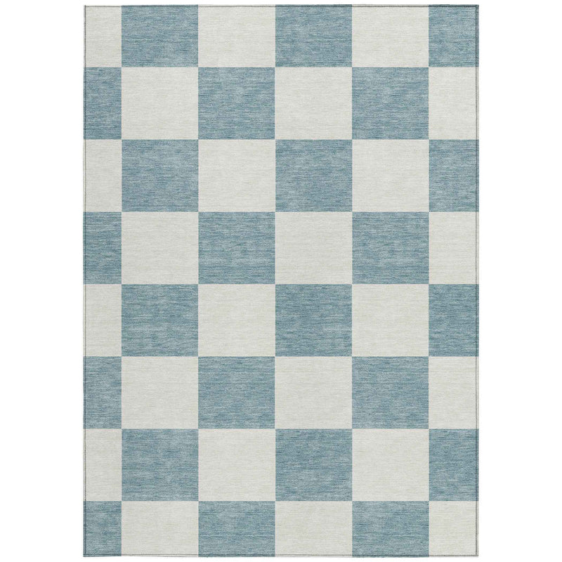 8' X 10' Teal Blue And Ivory Geometric Washable Indoor Outdoor Area Rug
