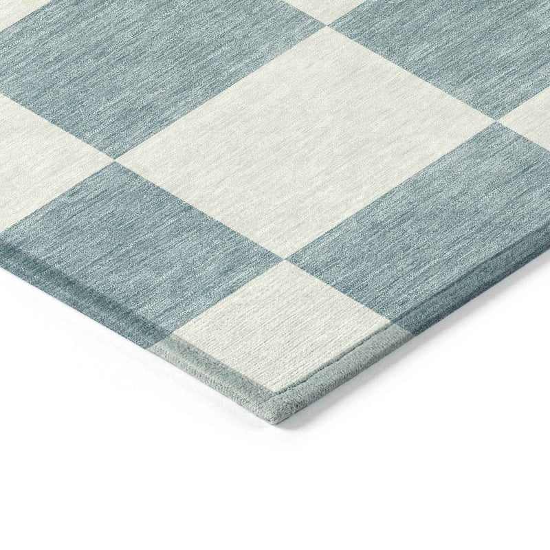 8' X 10' Teal Blue And Ivory Geometric Washable Indoor Outdoor Area Rug