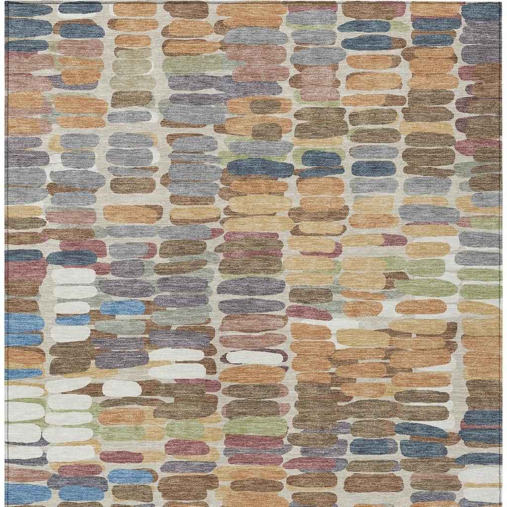 5' X 8' Copper White And Gray Abstract Washable Indoor Outdoor Area Rug