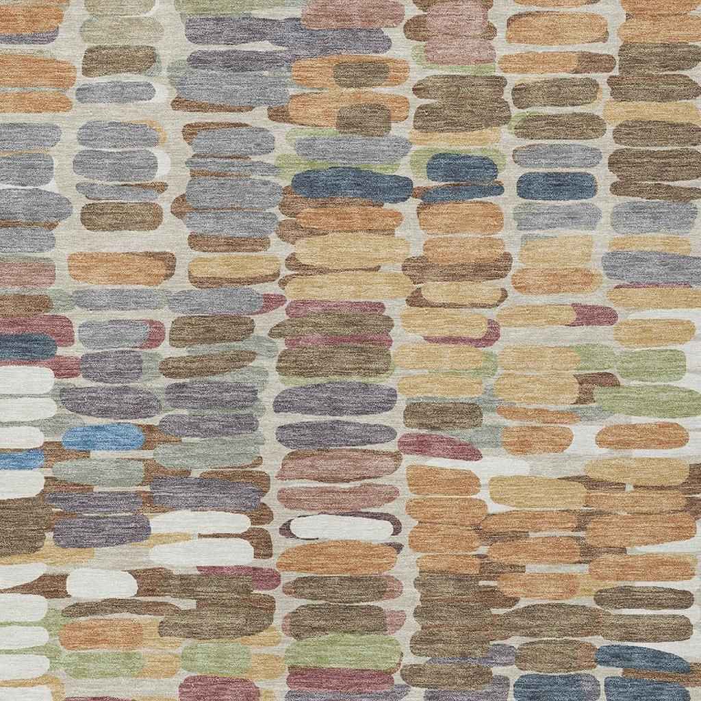 5' X 8' Copper White And Gray Abstract Washable Indoor Outdoor Area Rug