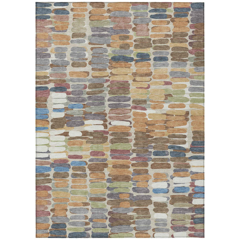 5' X 8' Copper White And Gray Abstract Washable Indoor Outdoor Area Rug