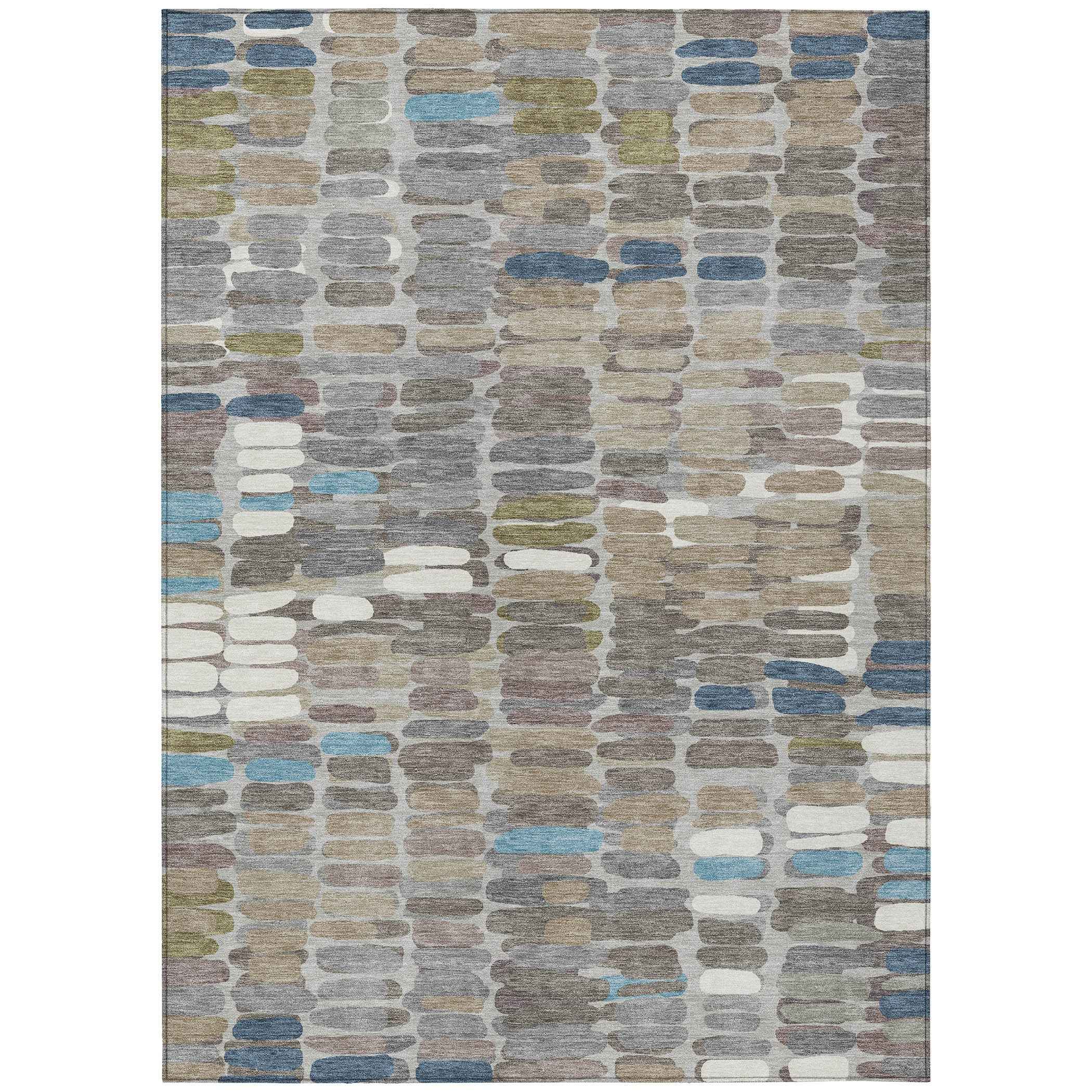 9' X 12' Taupe Ivory And Blue Abstract Washable Indoor Outdoor Area Rug