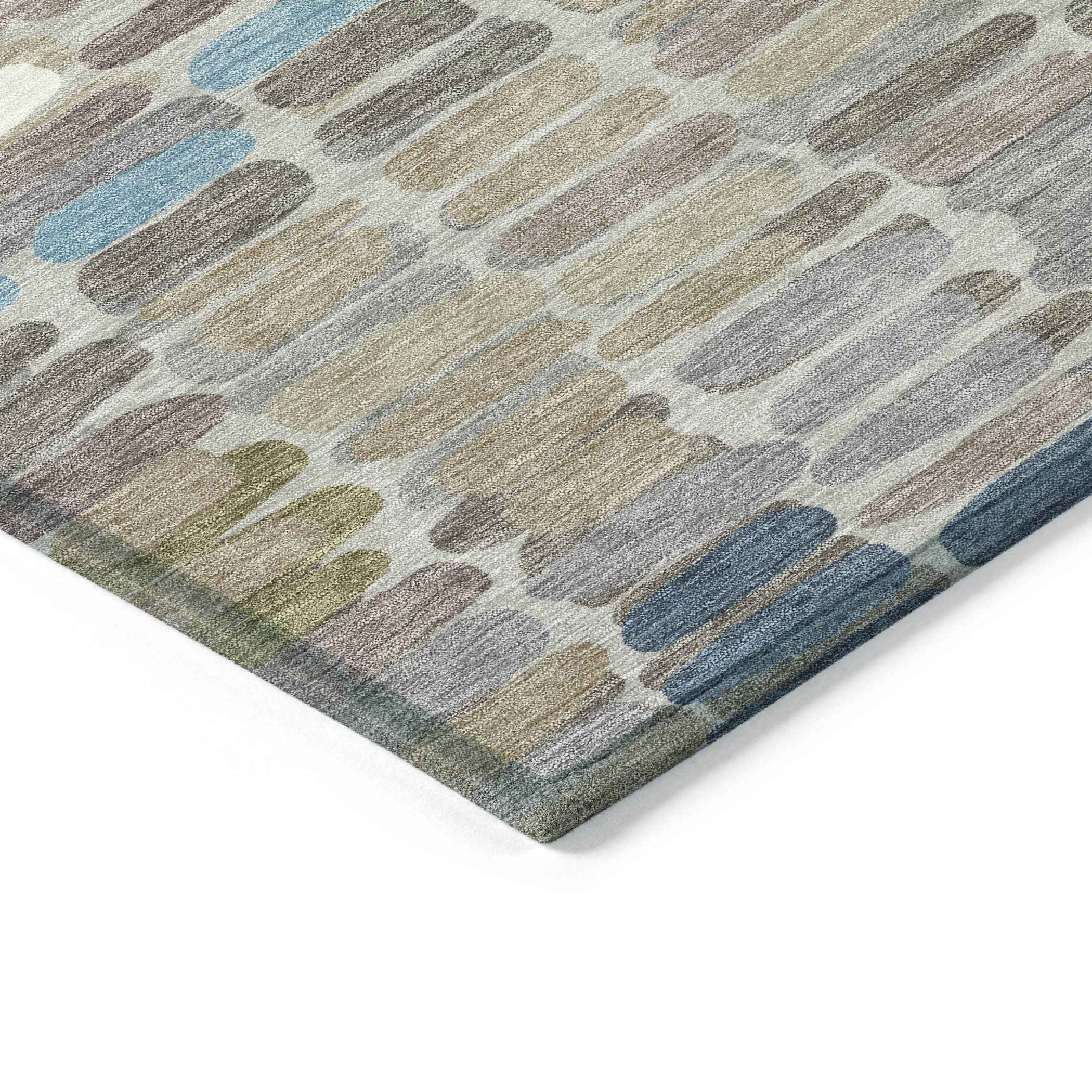 9' X 12' Taupe Ivory And Blue Abstract Washable Indoor Outdoor Area Rug