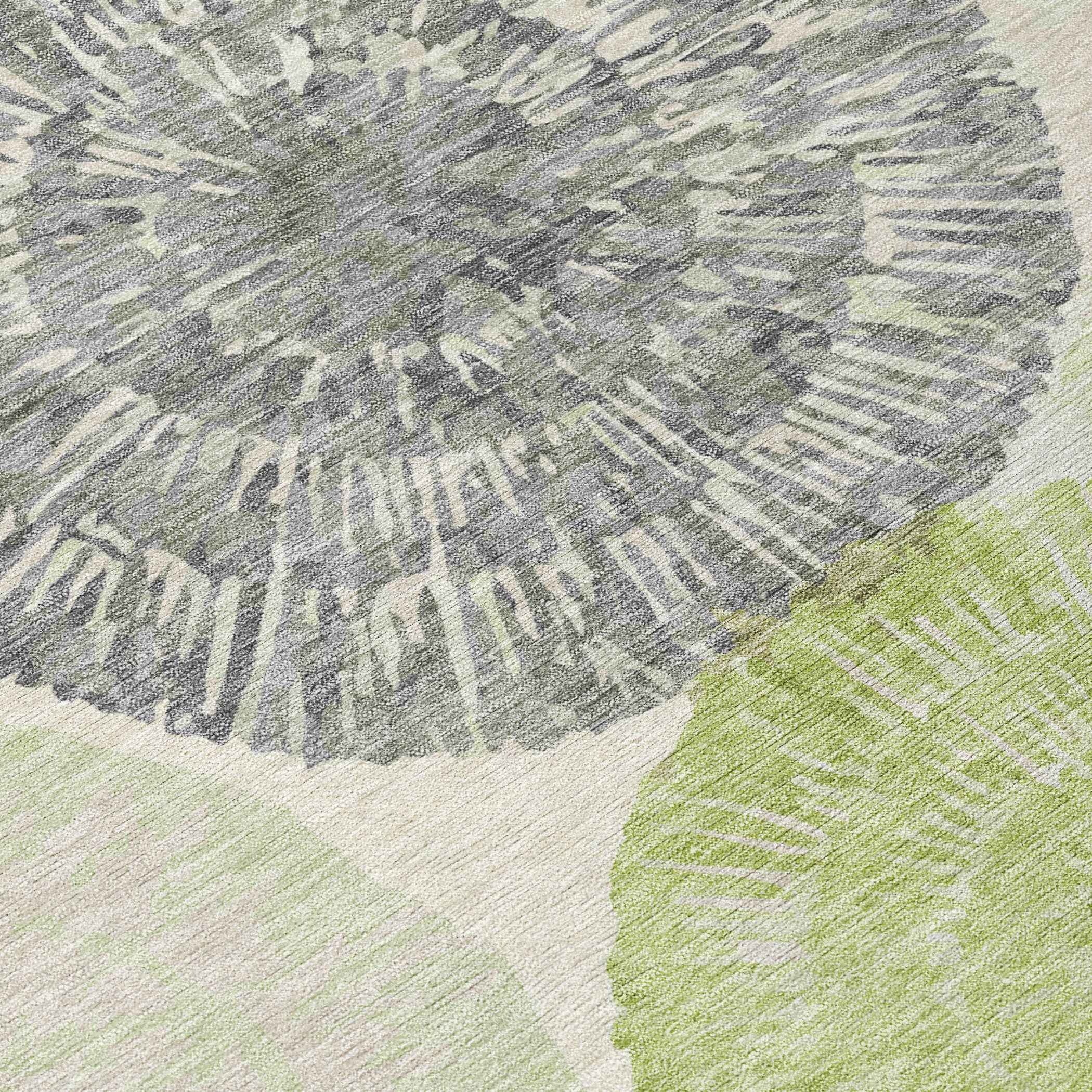 3' X 5' Artichoke Green Ivory And Gray Abstract Washable Indoor Outdoor Area Rug