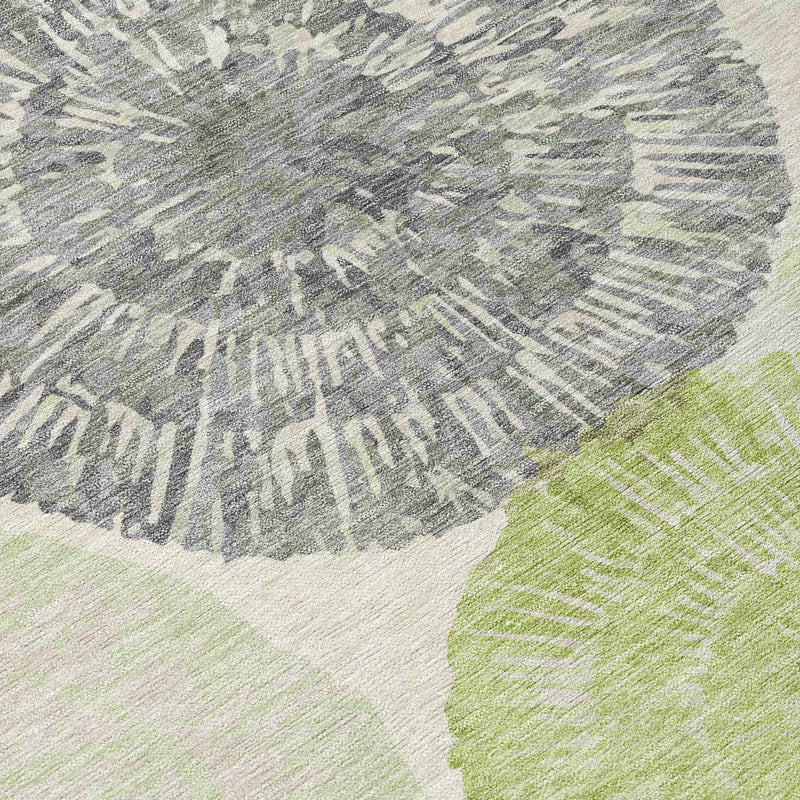 3' X 5' Artichoke Green Ivory And Gray Abstract Washable Indoor Outdoor Area Rug