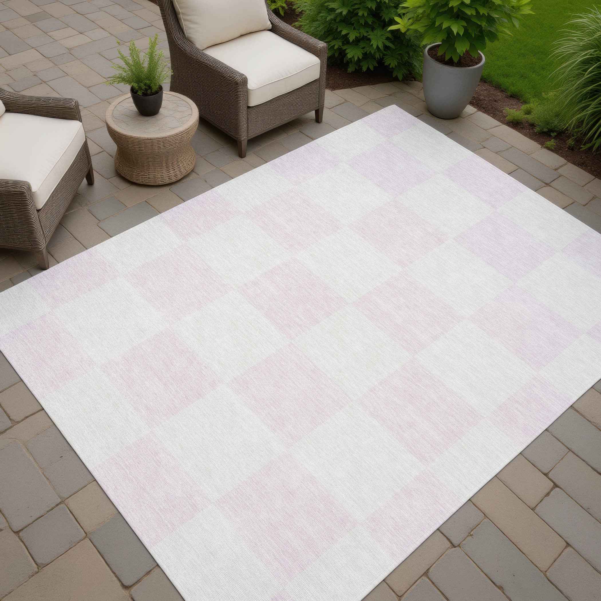 5' X 8' Pink And Ivory Geometric Washable Indoor Outdoor Area Rug