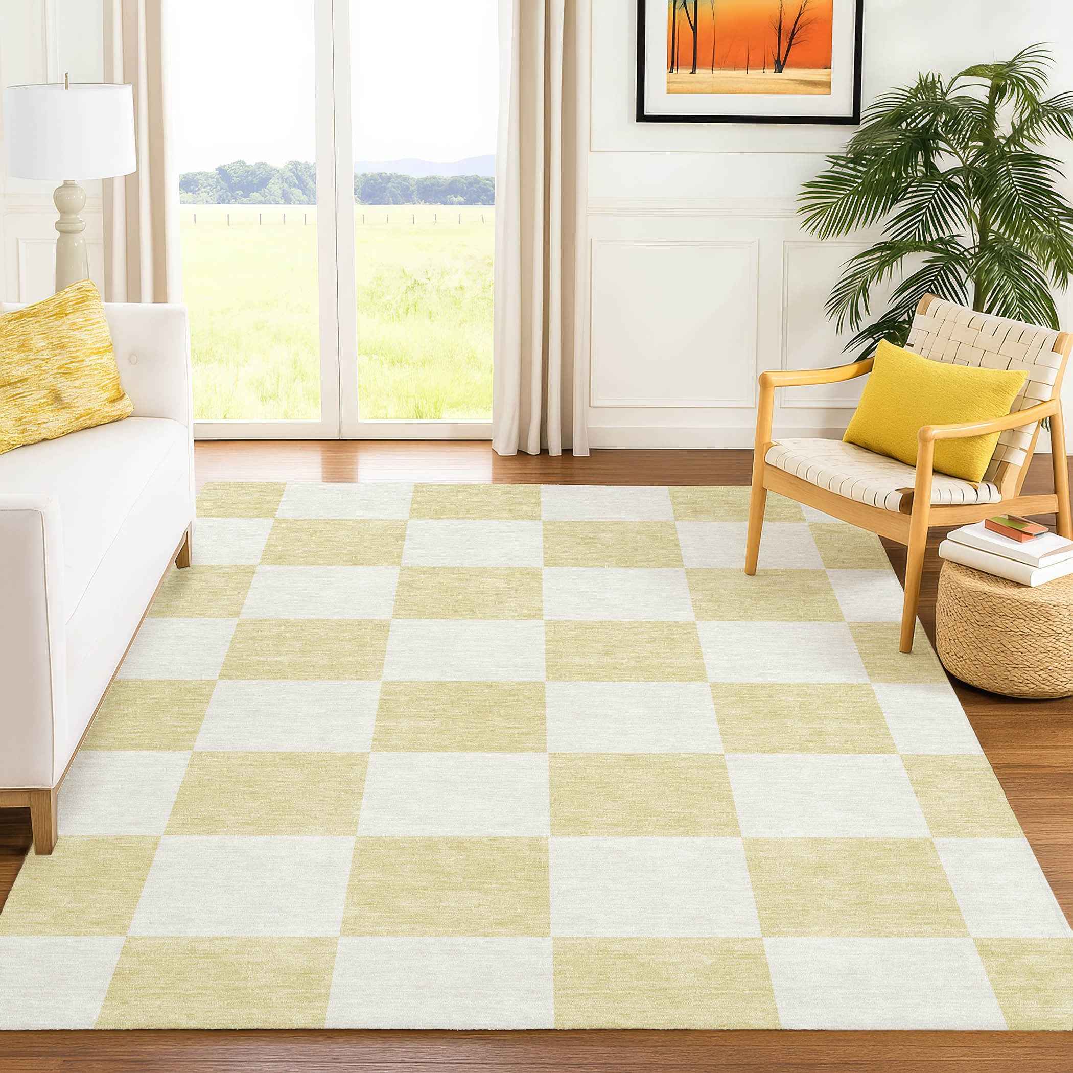 10' X 14' Wheat And Beige Geometric Washable Indoor Outdoor Area Rug