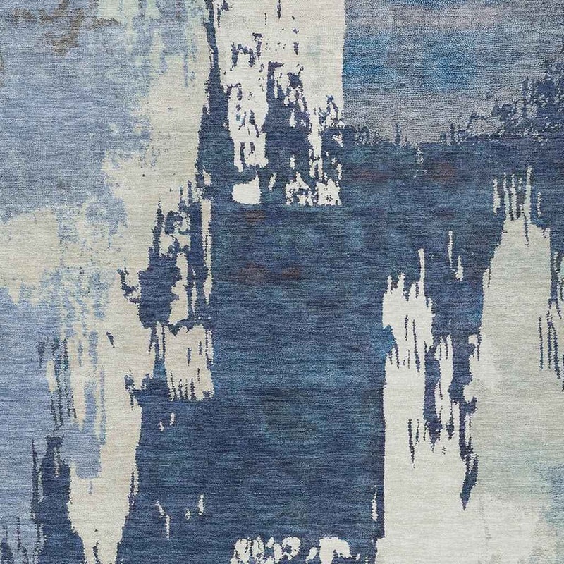 9' X 12' Blue And Ivory Abstract Washable Indoor Outdoor Area Rug