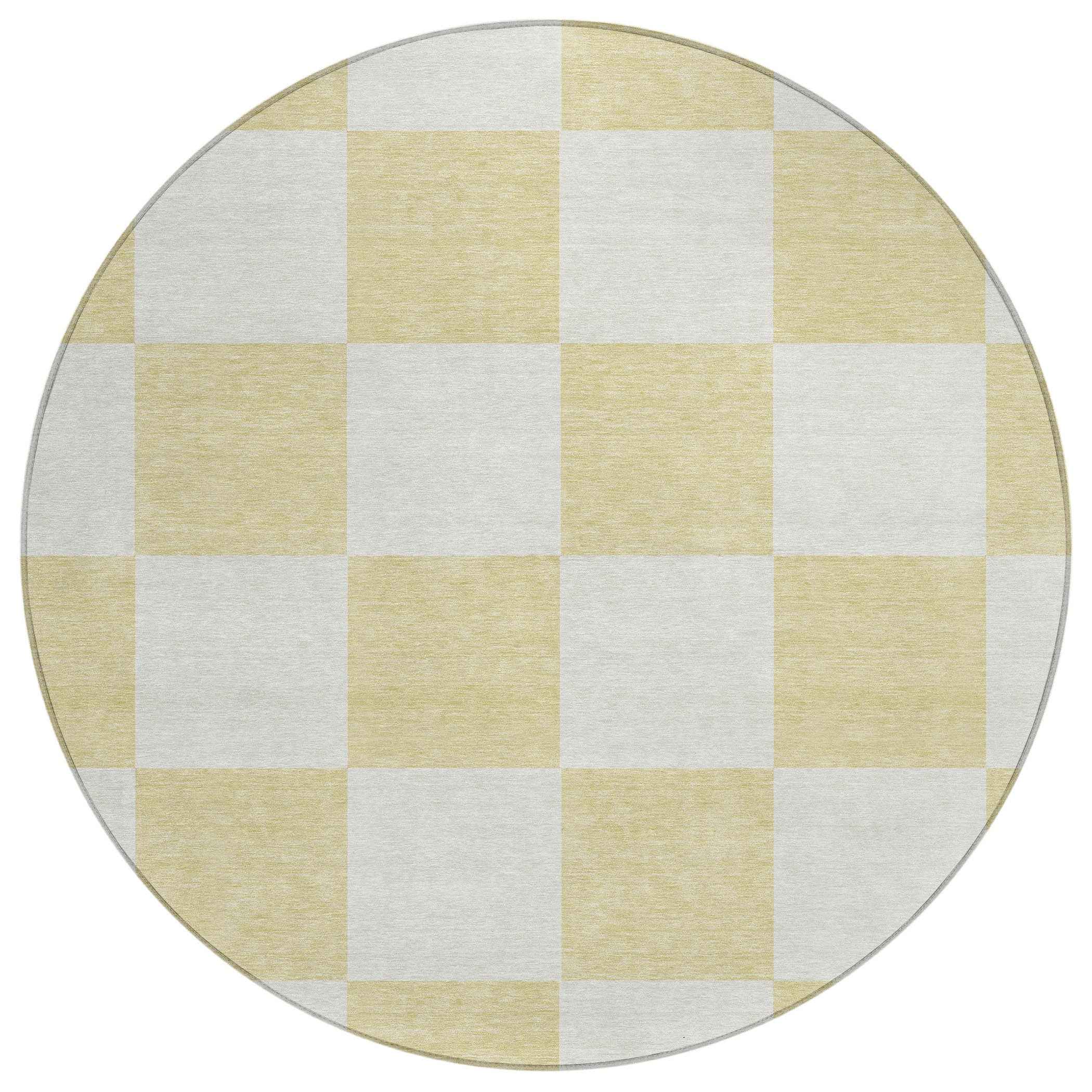 8' Wheat And Beige Round Geometric Washable Indoor Outdoor Area Rug