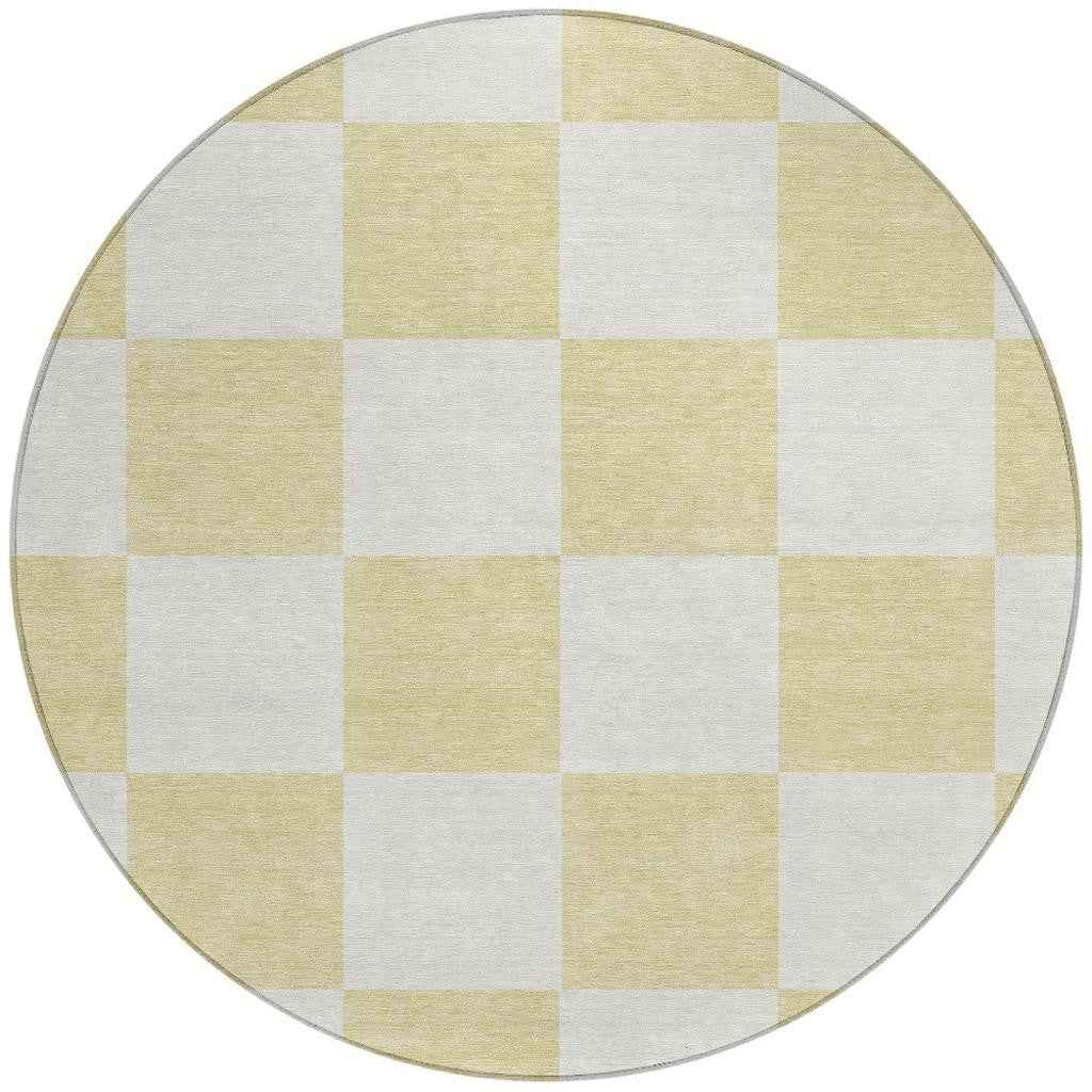 8' Wheat And Beige Round Geometric Washable Indoor Outdoor Area Rug