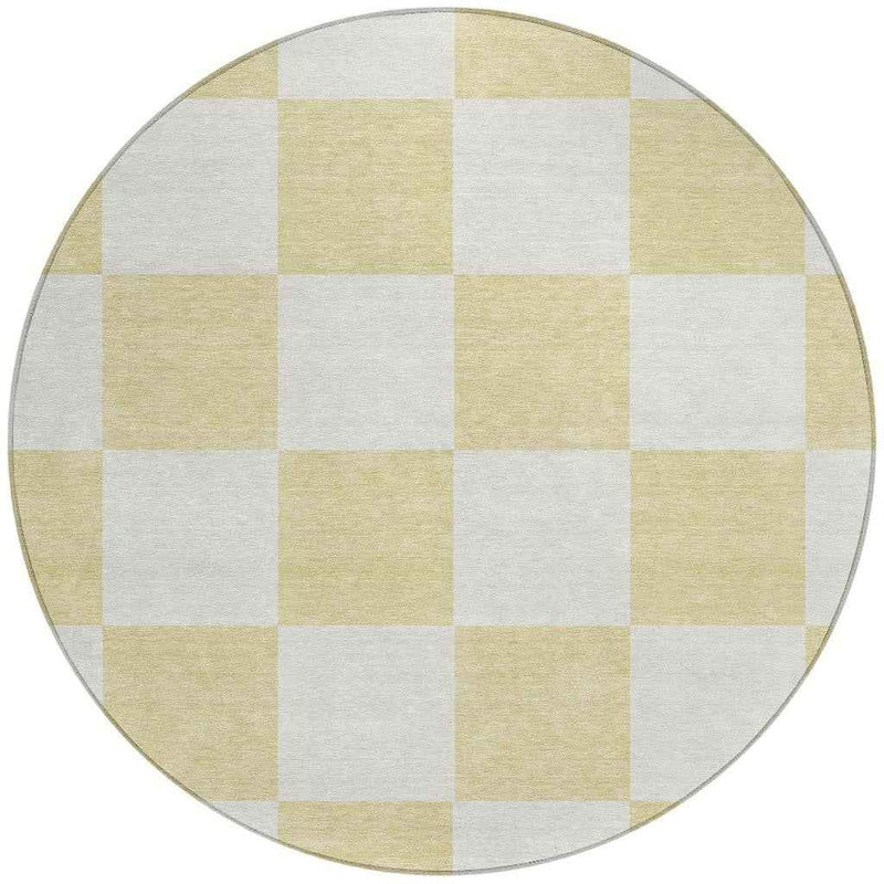 8' Wheat And Beige Round Geometric Washable Indoor Outdoor Area Rug