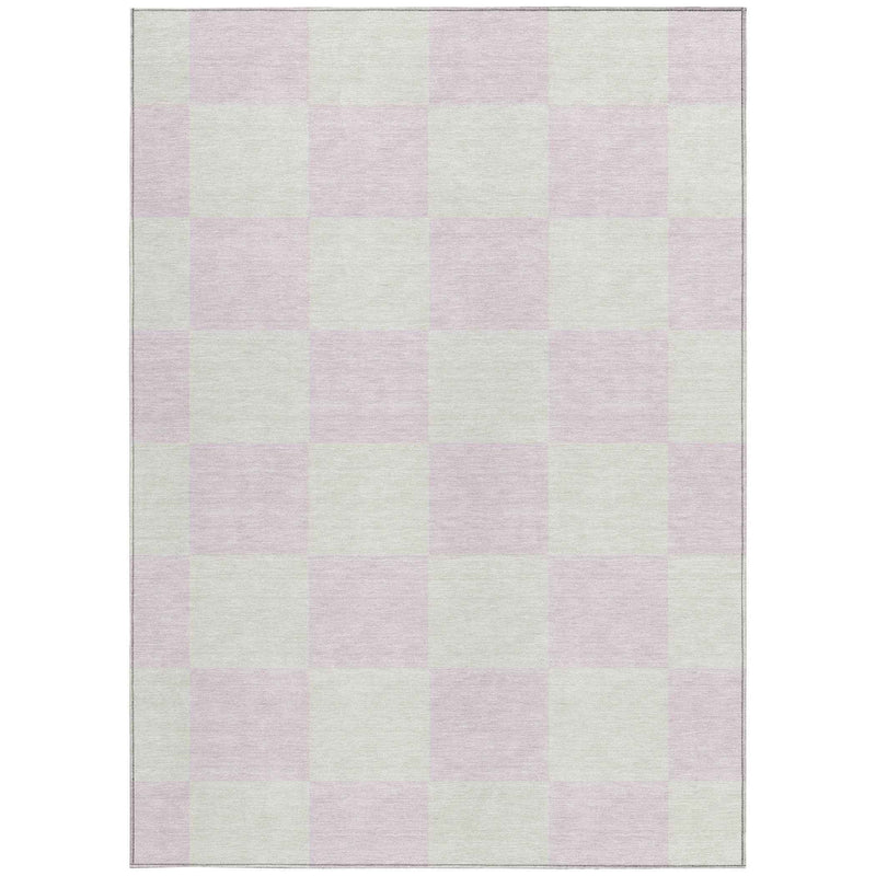 8' X 10' Pink And Ivory Geometric Washable Indoor Outdoor Area Rug
