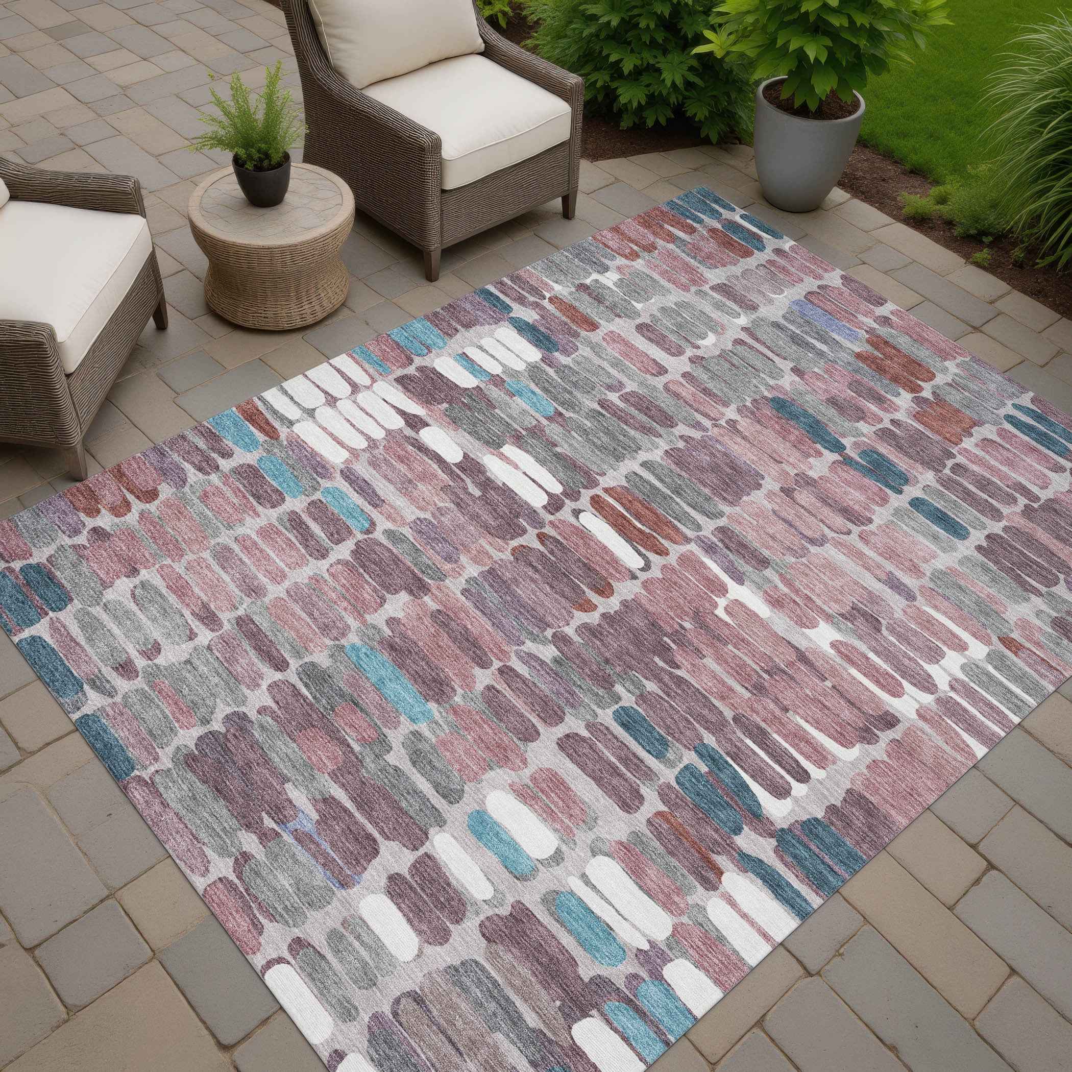 8' X 10' Blush Pink And Merlot Abstract Washable Indoor Outdoor Area Rug