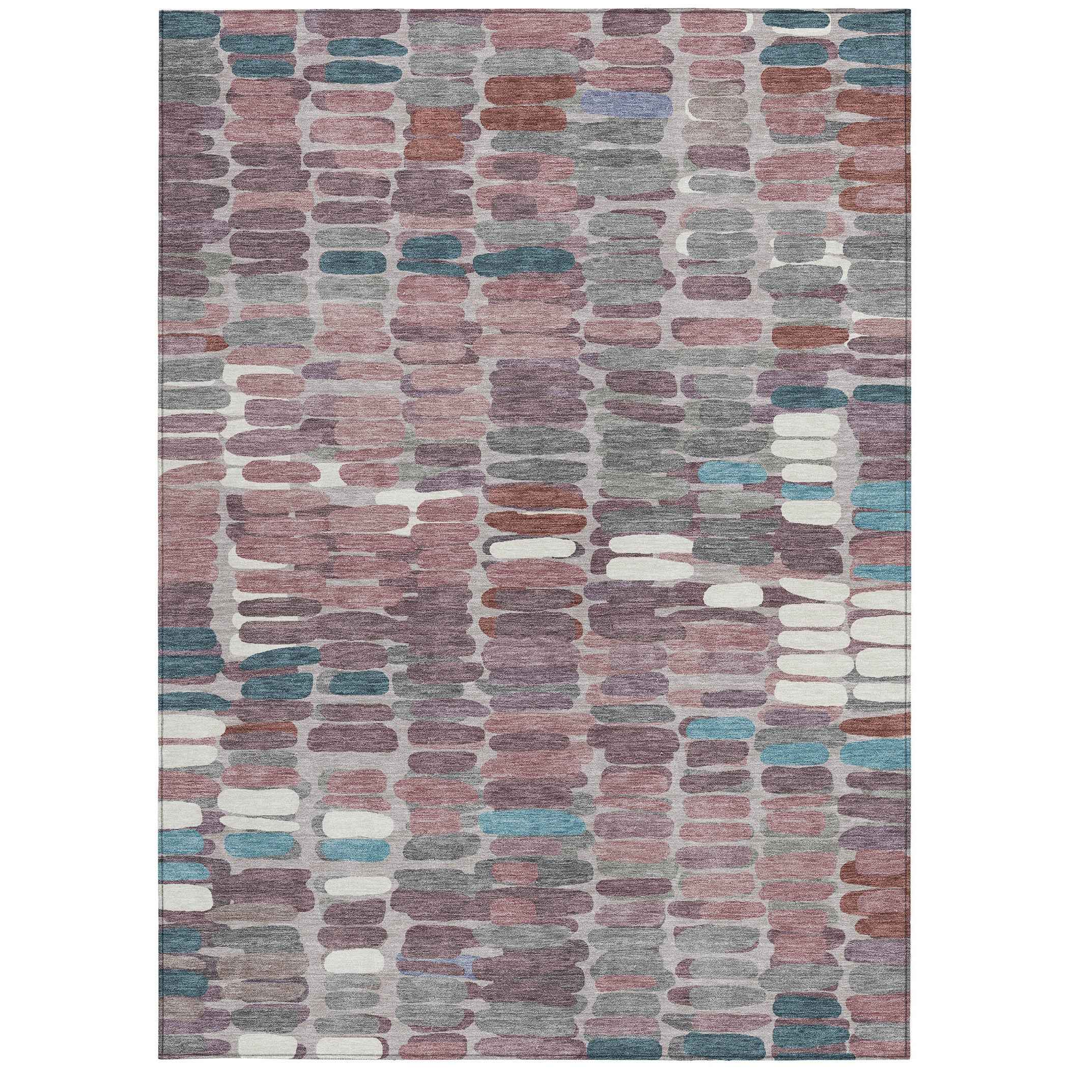 8' X 10' Blush Pink And Merlot Abstract Washable Indoor Outdoor Area Rug