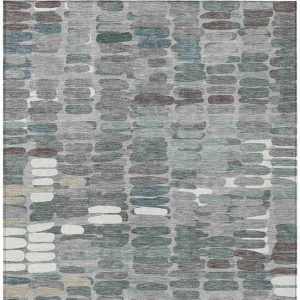 8' X 10' Gray Ivory And Pewter Abstract Washable Indoor Outdoor Area Rug