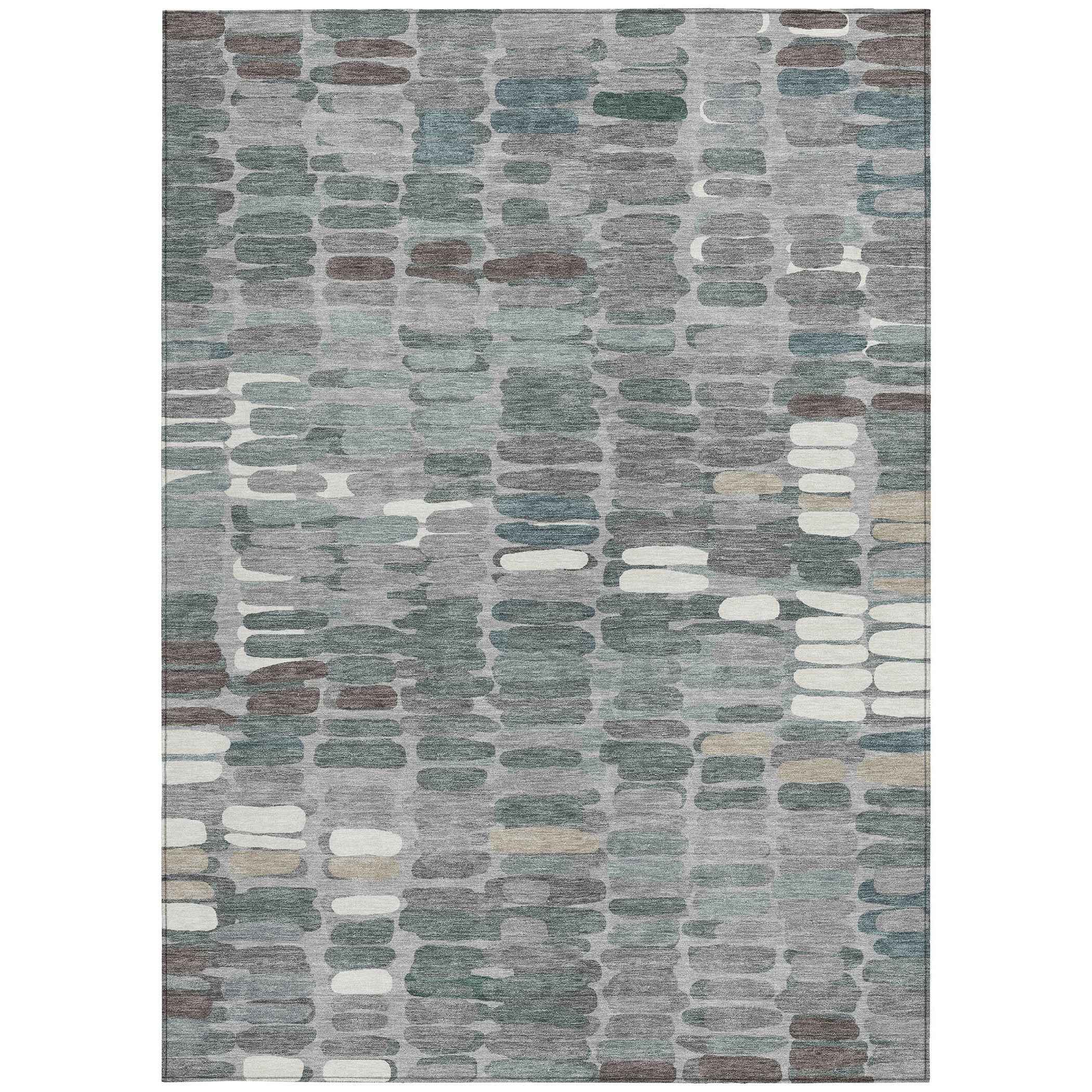 8' X 10' Gray Ivory And Pewter Abstract Washable Indoor Outdoor Area Rug