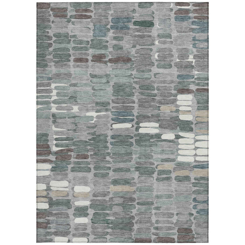 8' X 10' Gray Ivory And Pewter Abstract Washable Indoor Outdoor Area Rug