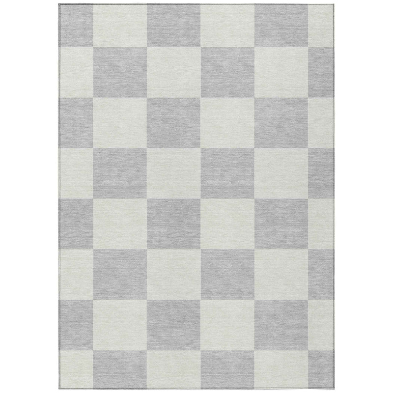8' X 10' Silver And Ivory Geometric Washable Indoor Outdoor Area Rug