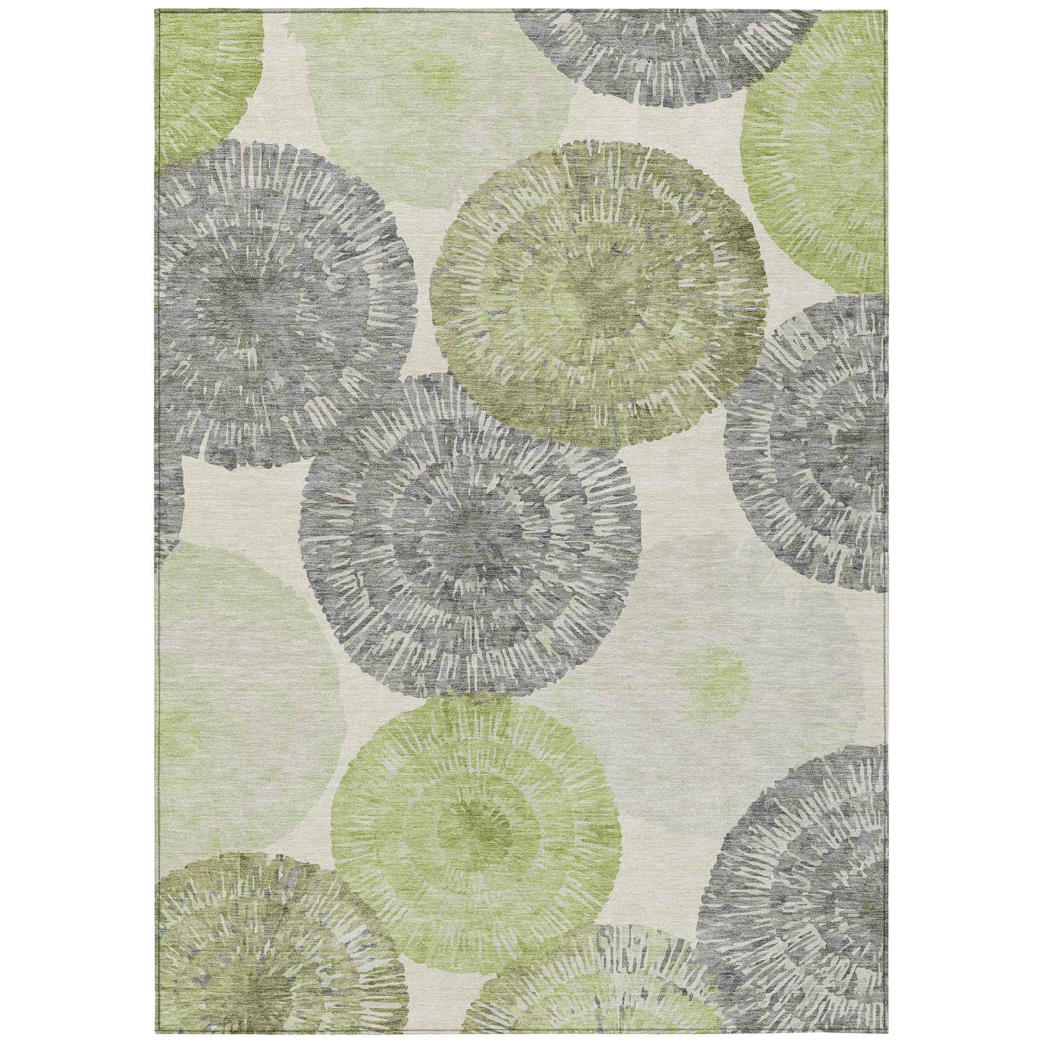 5' X 8' Artichoke Green Ivory And Gray Abstract Washable Indoor Outdoor Area Rug