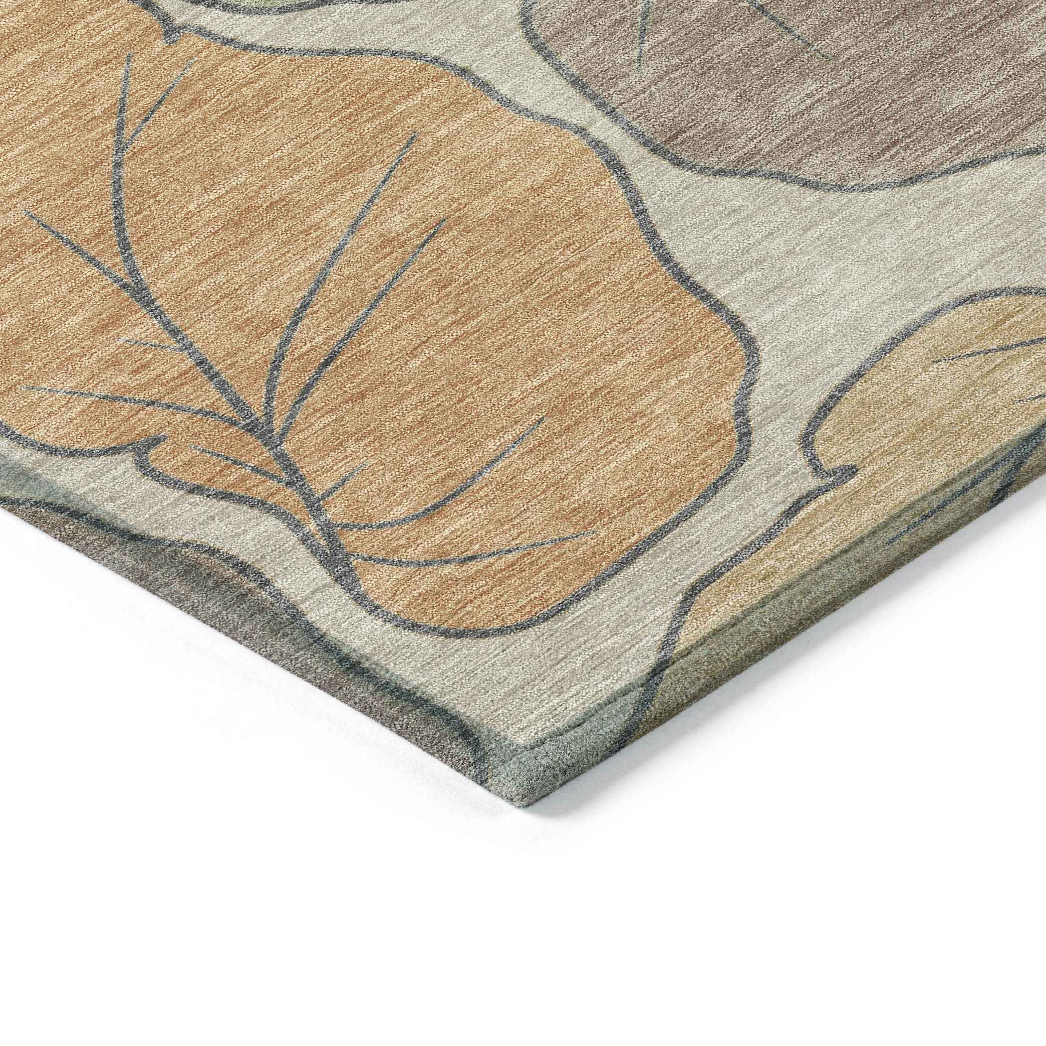 8' X 10' Copper Ivory And Sage Botanical Leaves Washable Indoor Outdoor Area Rug