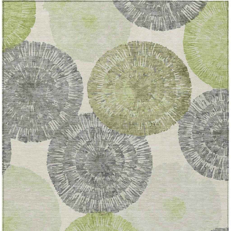 5' X 8' Artichoke Green Ivory And Gray Abstract Washable Indoor Outdoor Area Rug