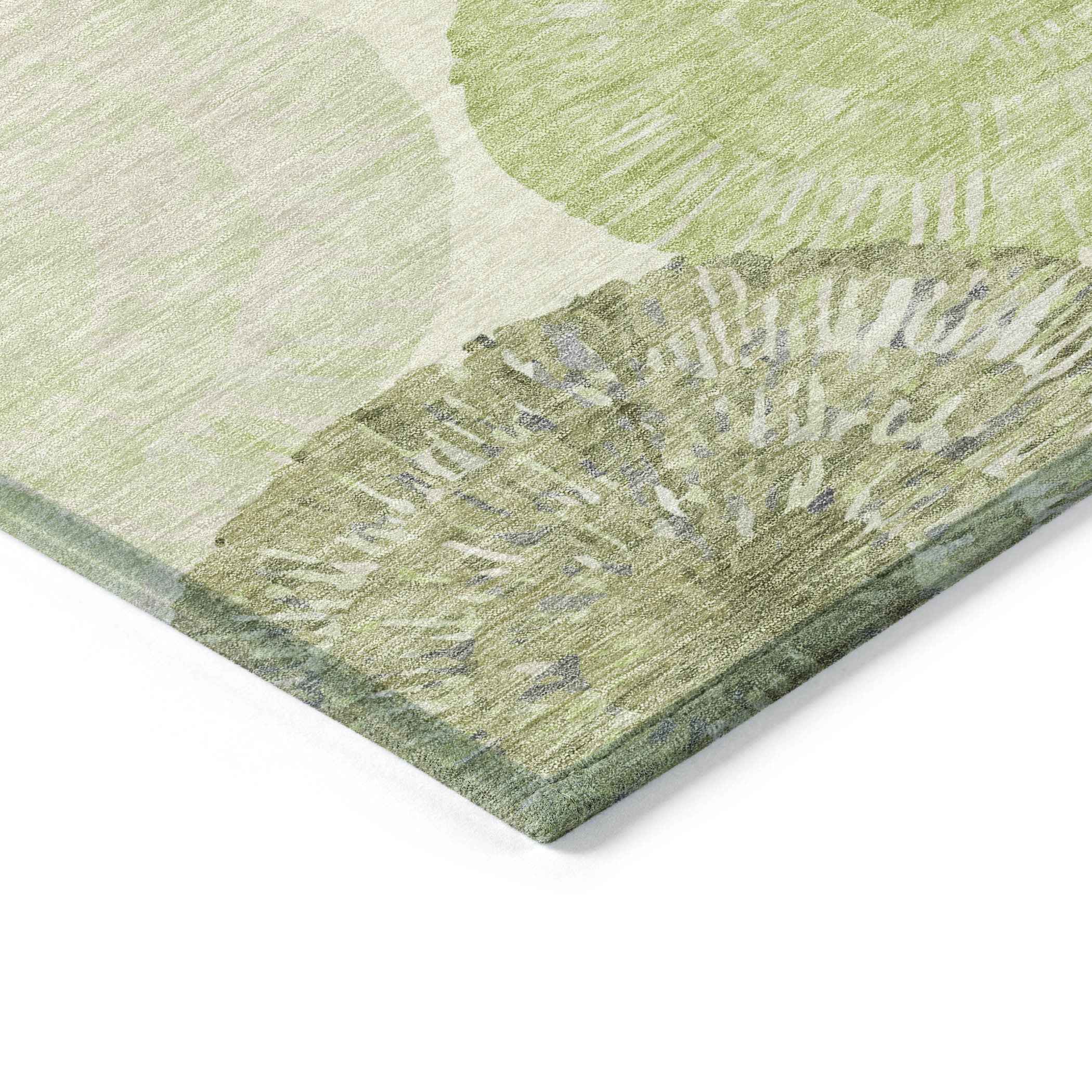5' X 8' Artichoke Green Ivory And Gray Abstract Washable Indoor Outdoor Area Rug