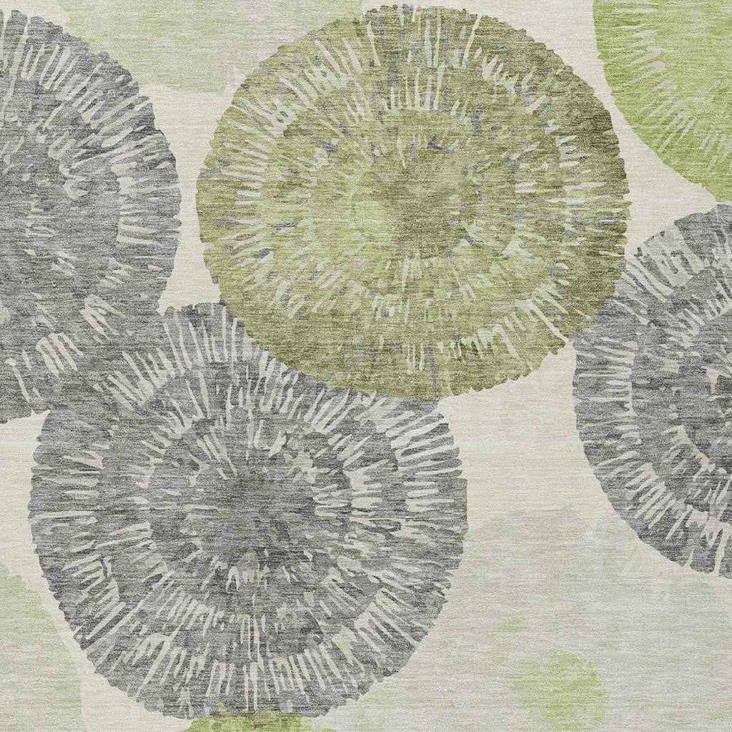 5' X 8' Artichoke Green Ivory And Gray Abstract Washable Indoor Outdoor Area Rug