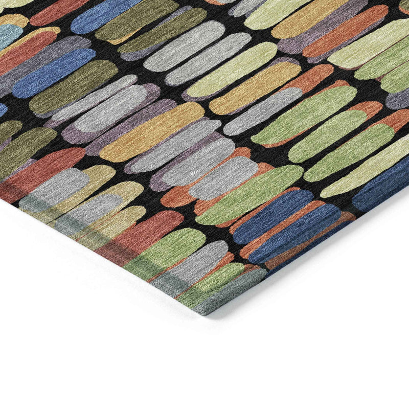 3' X 5' Black Green And Blue Abstract Washable Indoor Outdoor Area Rug