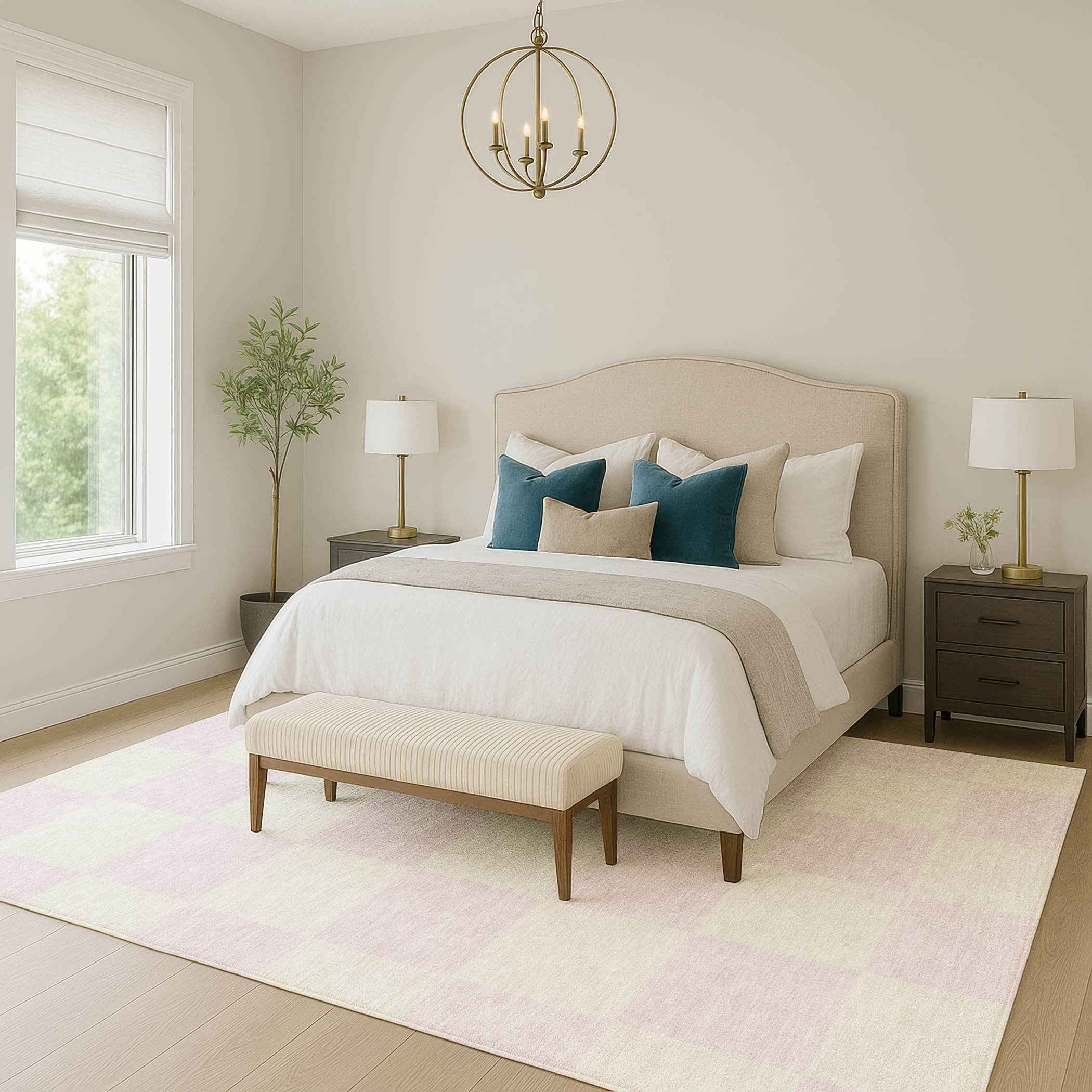 10' X 14' Pink And Ivory Geometric Washable Indoor Outdoor Area Rug