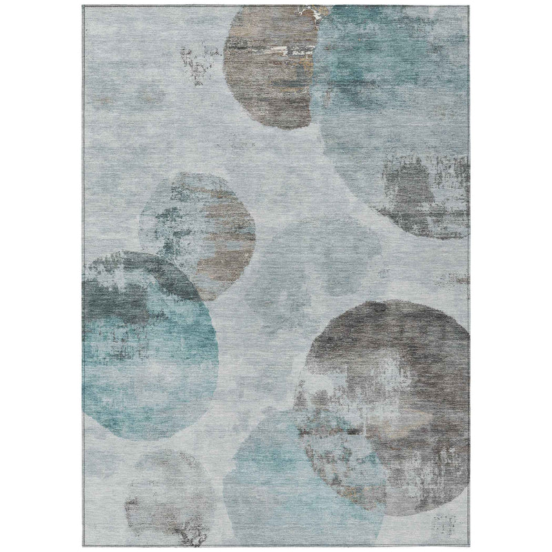 9' X 12' Teal Blue Ivory And Taupe Abstract Washable Indoor Outdoor Area Rug