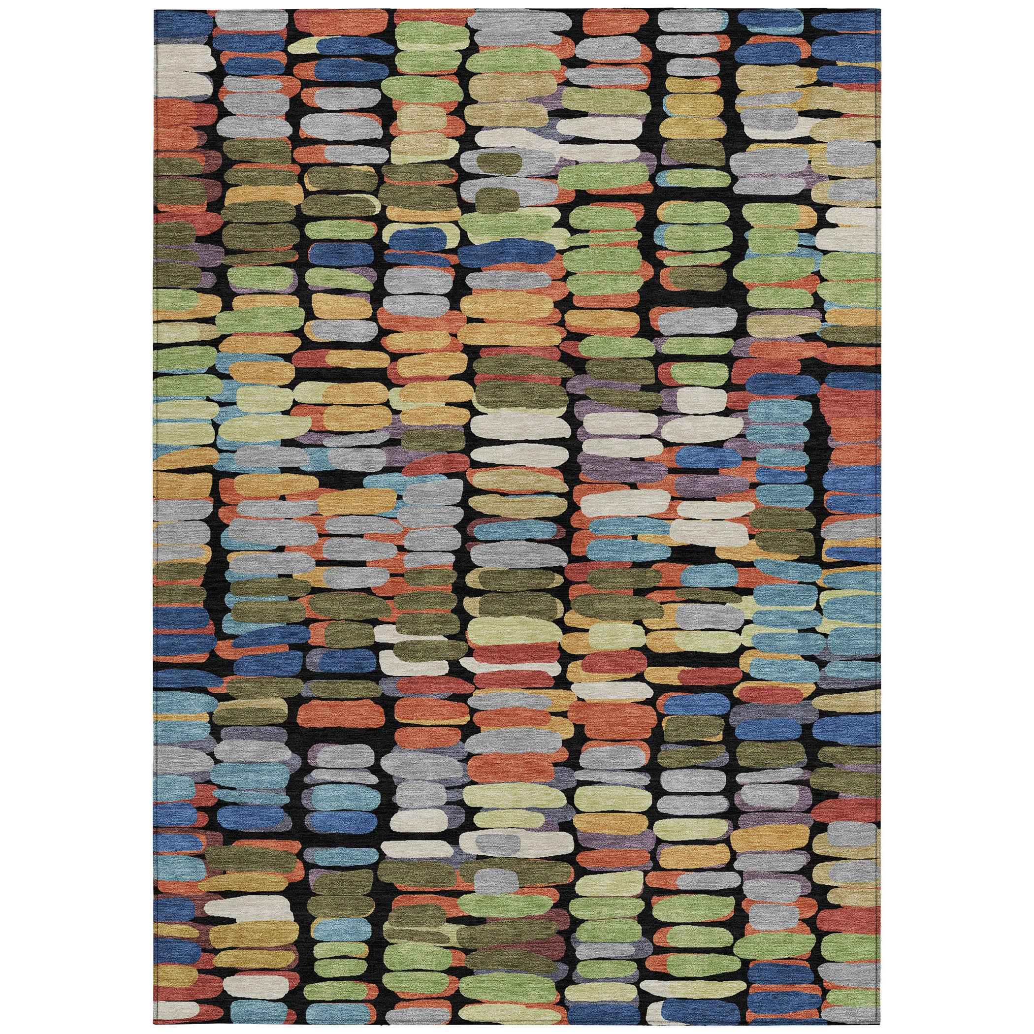 9' X 12' Black Green And Blue Abstract Washable Indoor Outdoor Area Rug