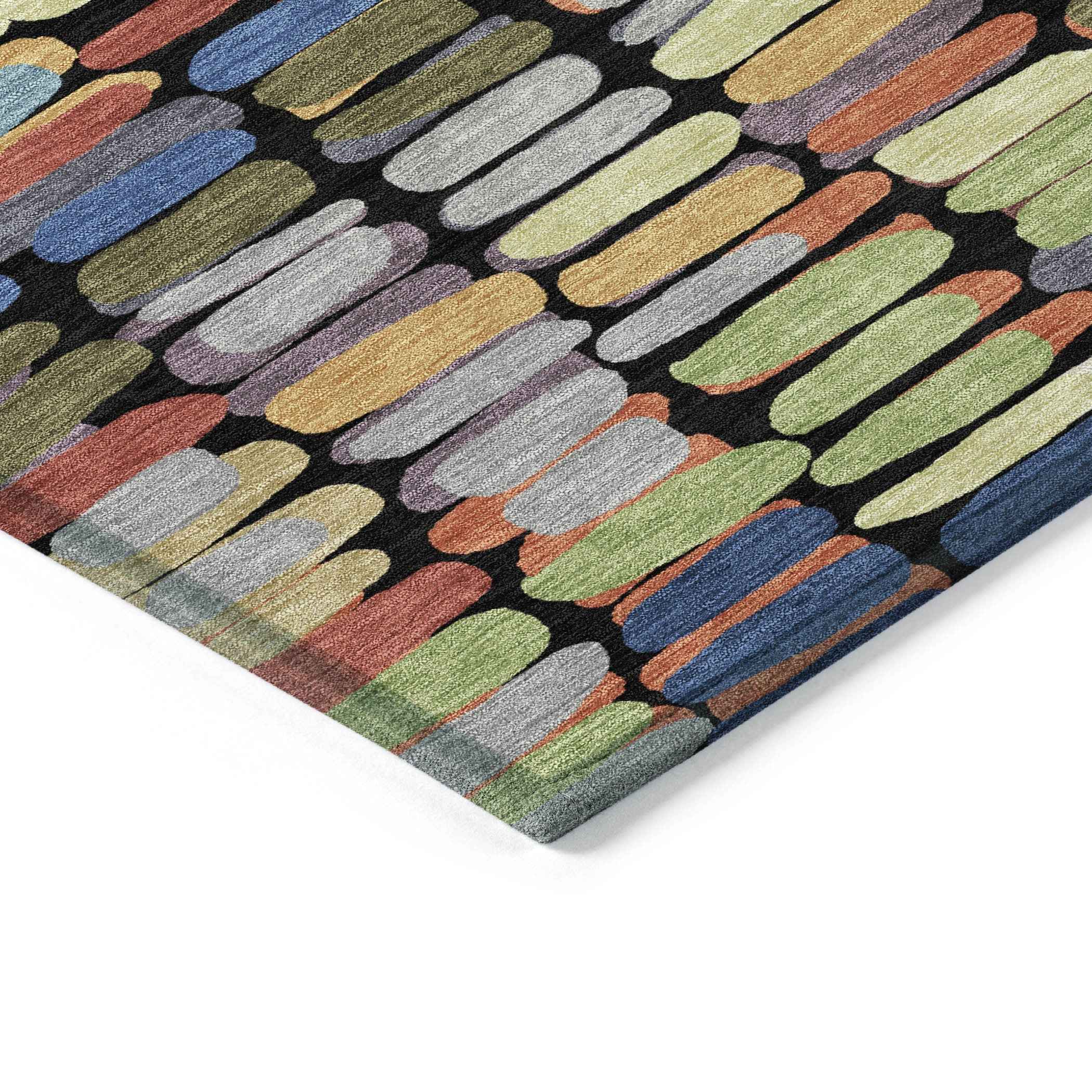 9' X 12' Black Green And Blue Abstract Washable Indoor Outdoor Area Rug