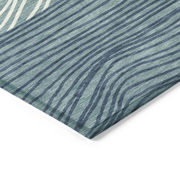 10' X 14' Teal Blue And Ivory Striped Washable Indoor Outdoor Area Rug