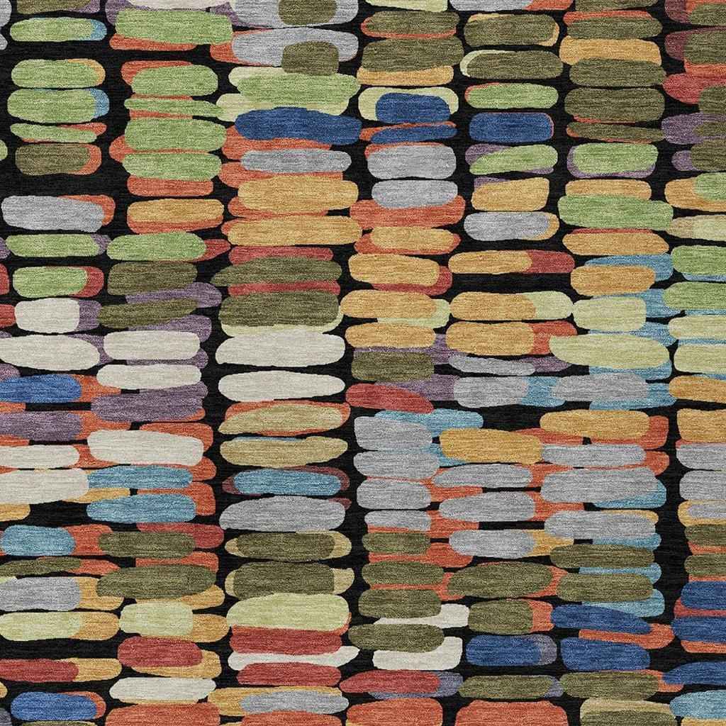 10' X 14' Black Green And Blue Abstract Washable Indoor Outdoor Area Rug