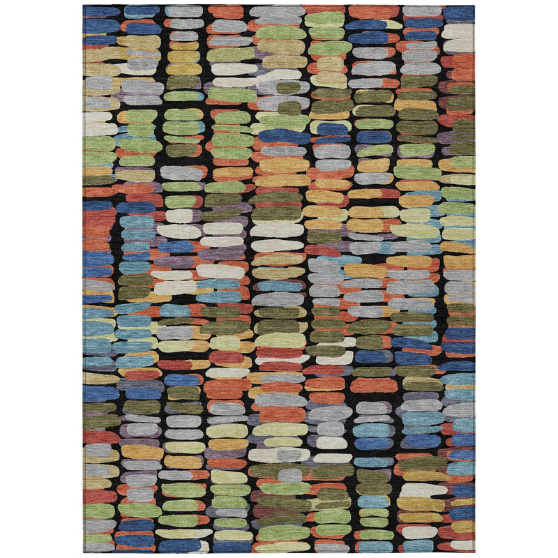 10' X 14' Black Green And Blue Abstract Washable Indoor Outdoor Area Rug