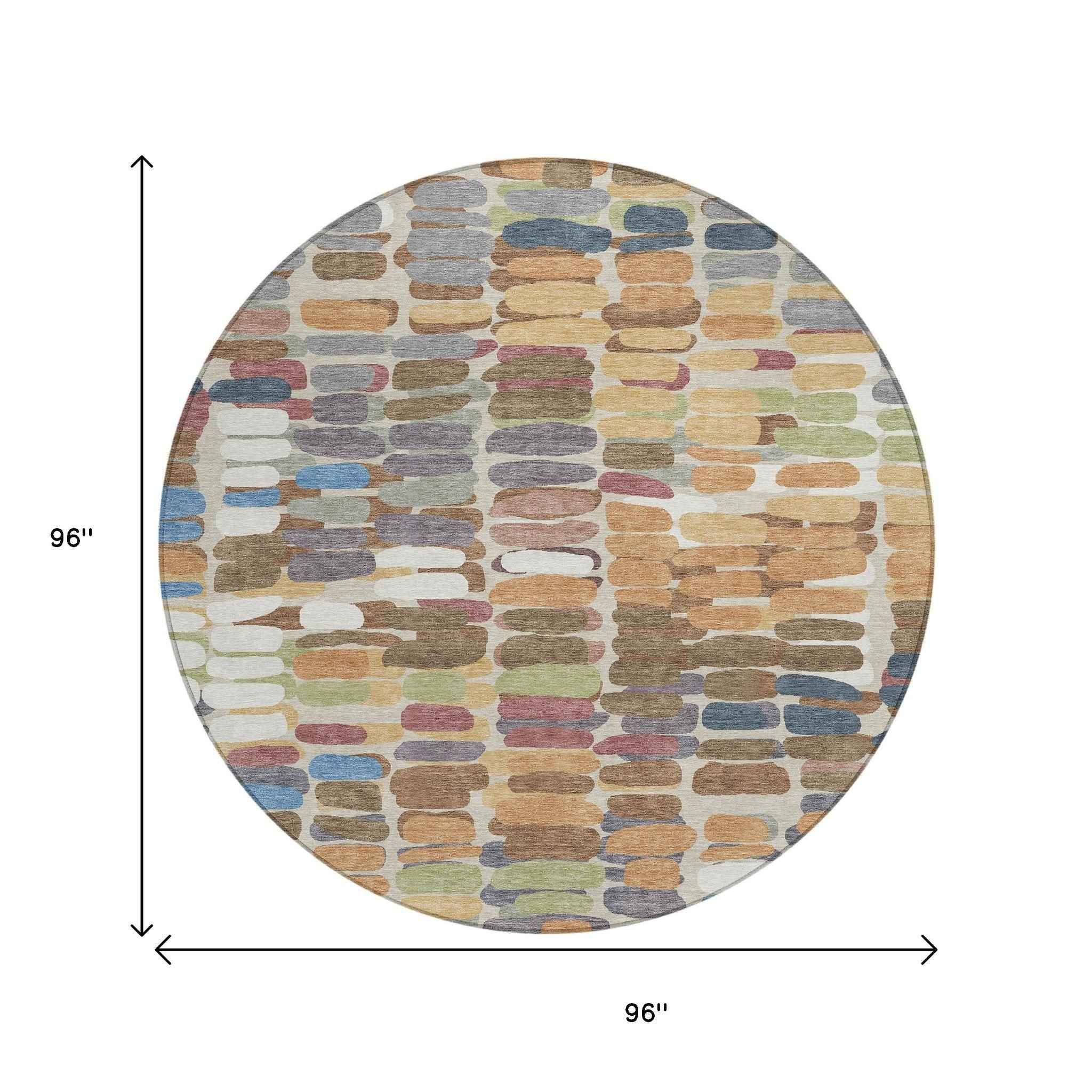 8' Copper White And Gray Round Abstract Washable Indoor Outdoor Area Rug