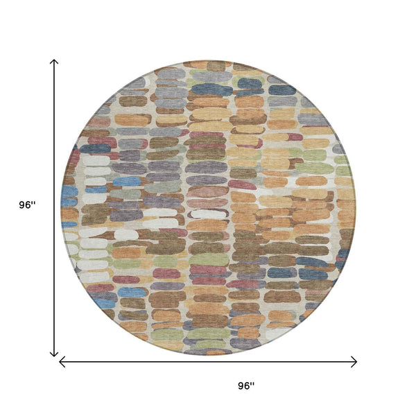 8' Copper White And Gray Round Abstract Washable Indoor Outdoor Area Rug