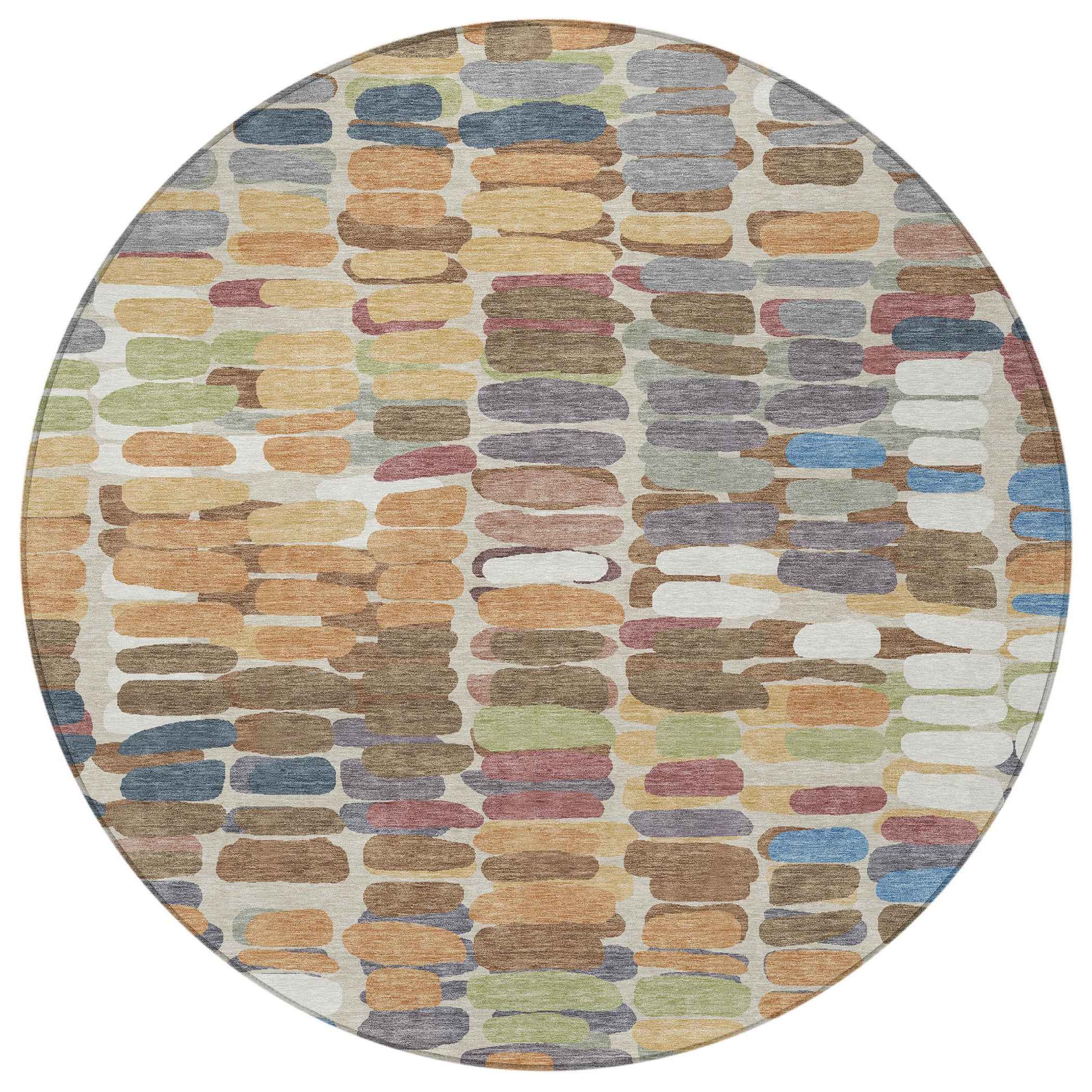 8' Copper White And Gray Round Abstract Washable Indoor Outdoor Area Rug