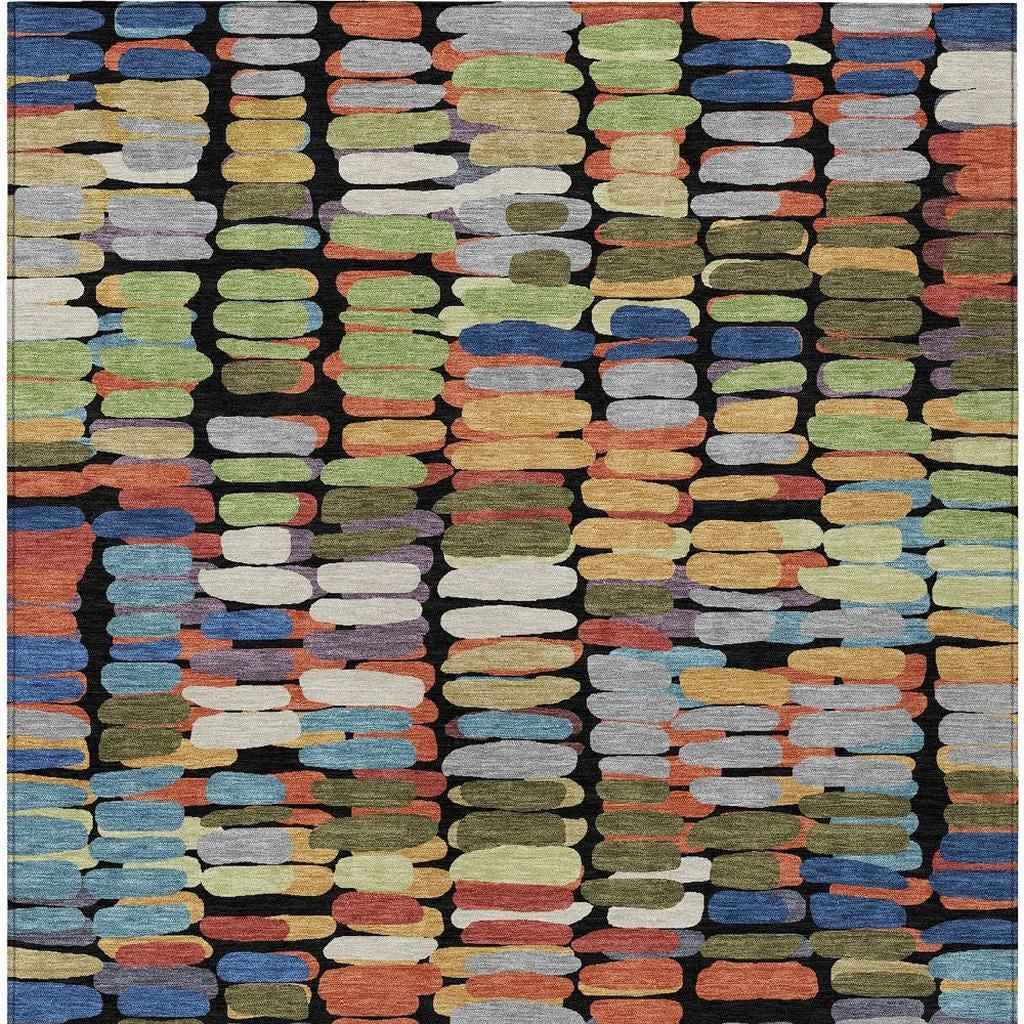 8' X 10' Black Green And Blue Abstract Washable Indoor Outdoor Area Rug