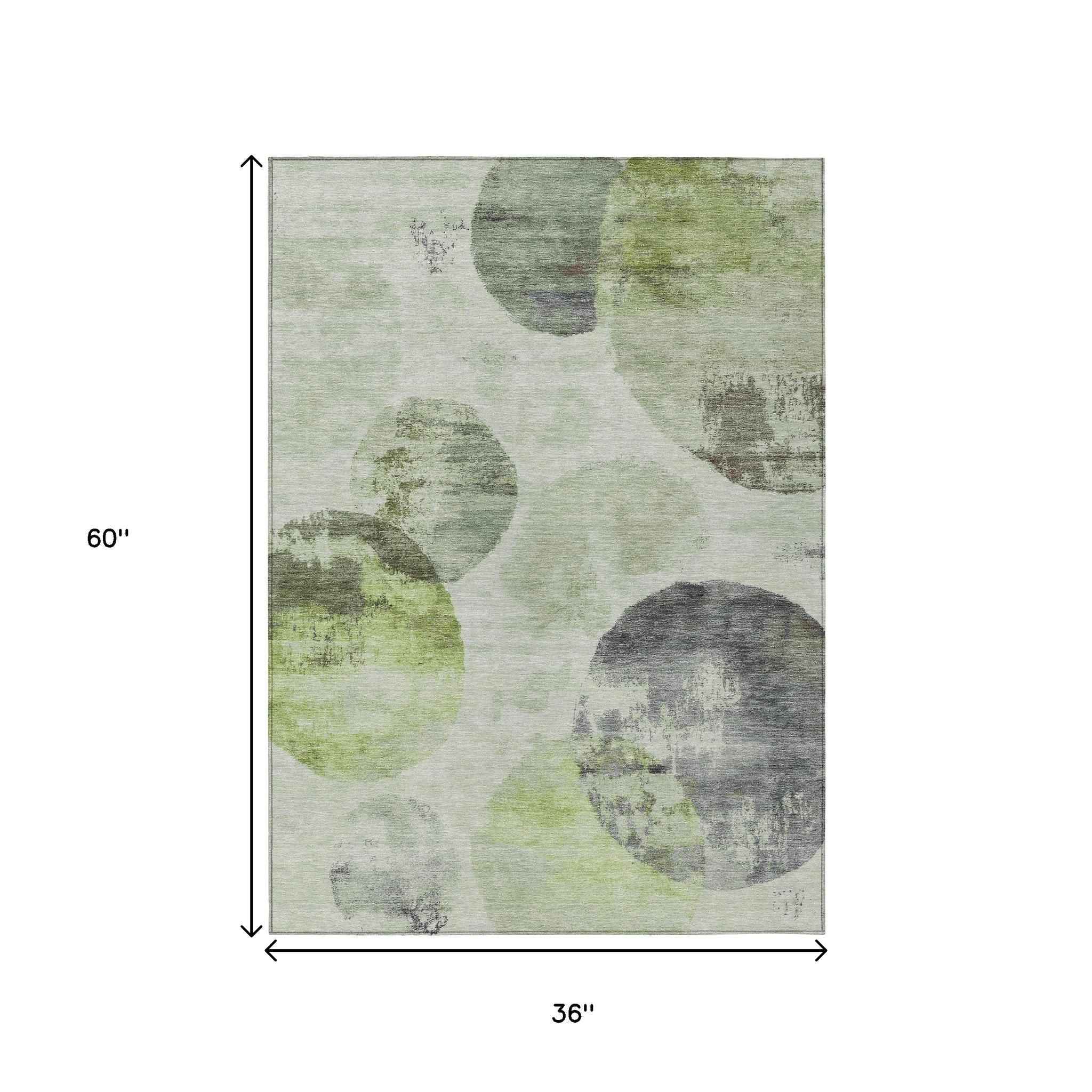 3' X 5' Artichoke Green And Ivory Abstract Washable Indoor Outdoor Area Rug