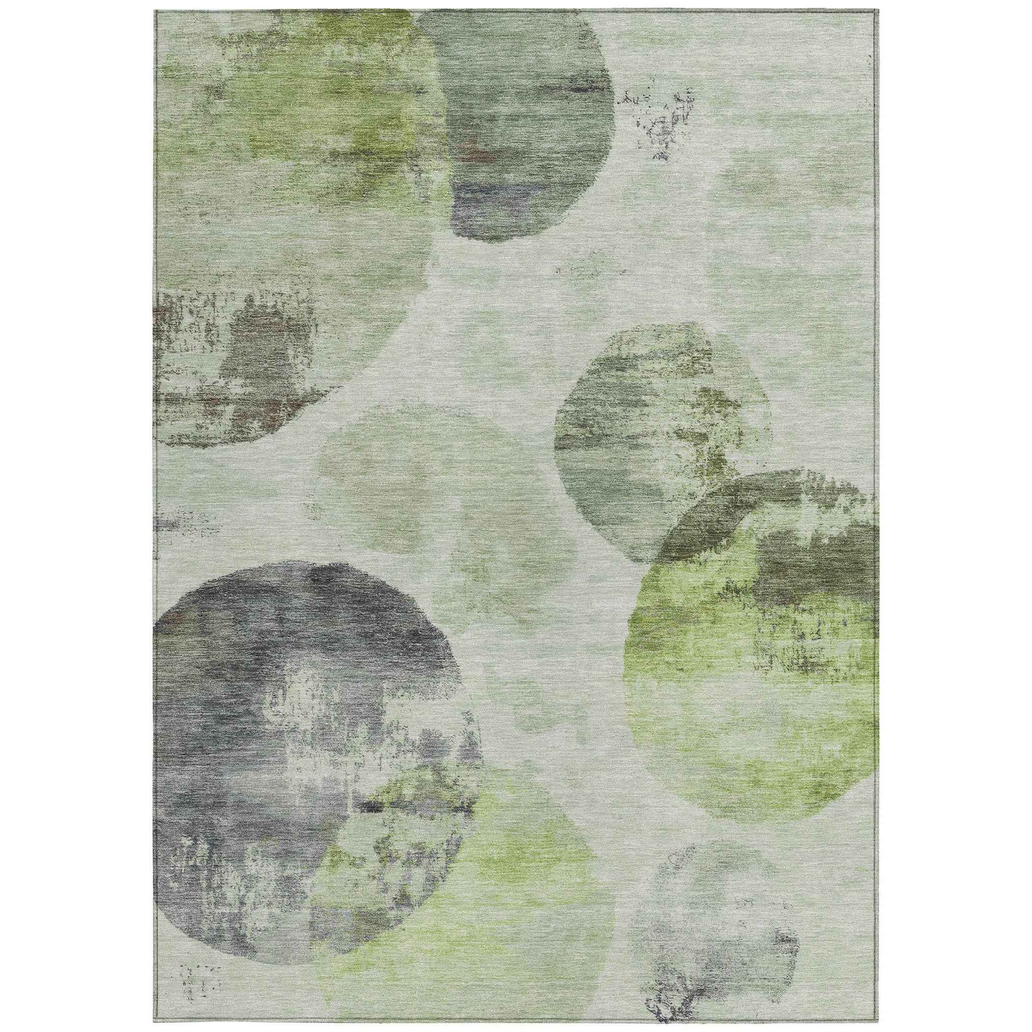 3' X 5' Artichoke Green And Ivory Abstract Washable Indoor Outdoor Area Rug