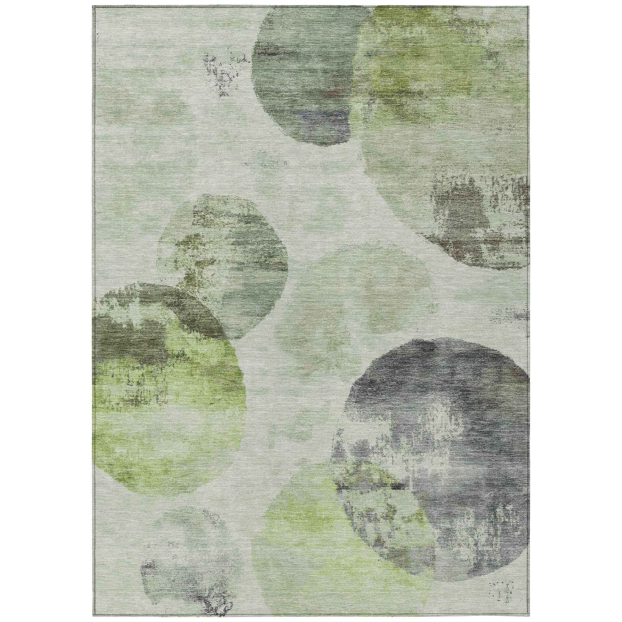 3' X 5' Artichoke Green And Ivory Abstract Washable Indoor Outdoor Area Rug