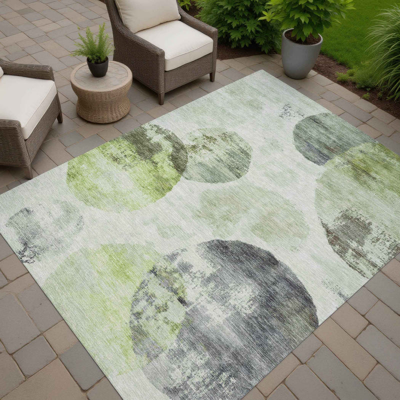 3' X 5' Artichoke Green And Ivory Abstract Washable Indoor Outdoor Area Rug