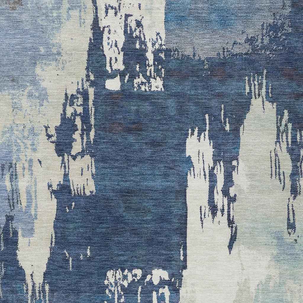 8' X 10' Blue And Ivory Abstract Washable Indoor Outdoor Area Rug