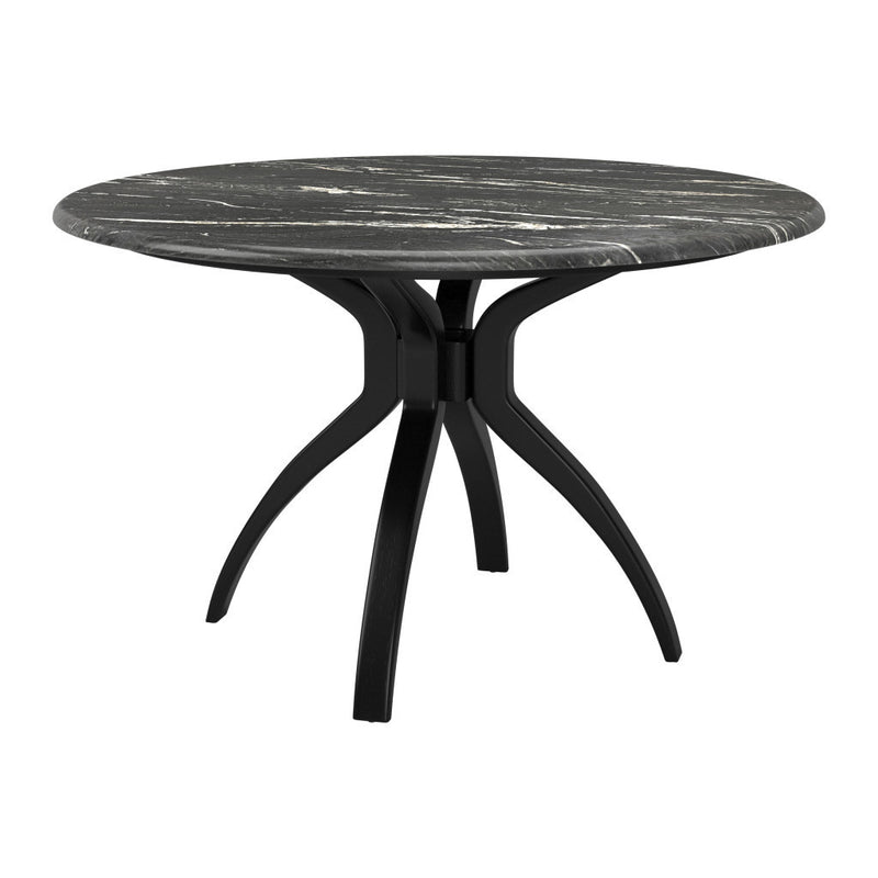 50" Black Faux Marble and Steel Pedestal Base Round Top Dining Table - Kitchen & Dining