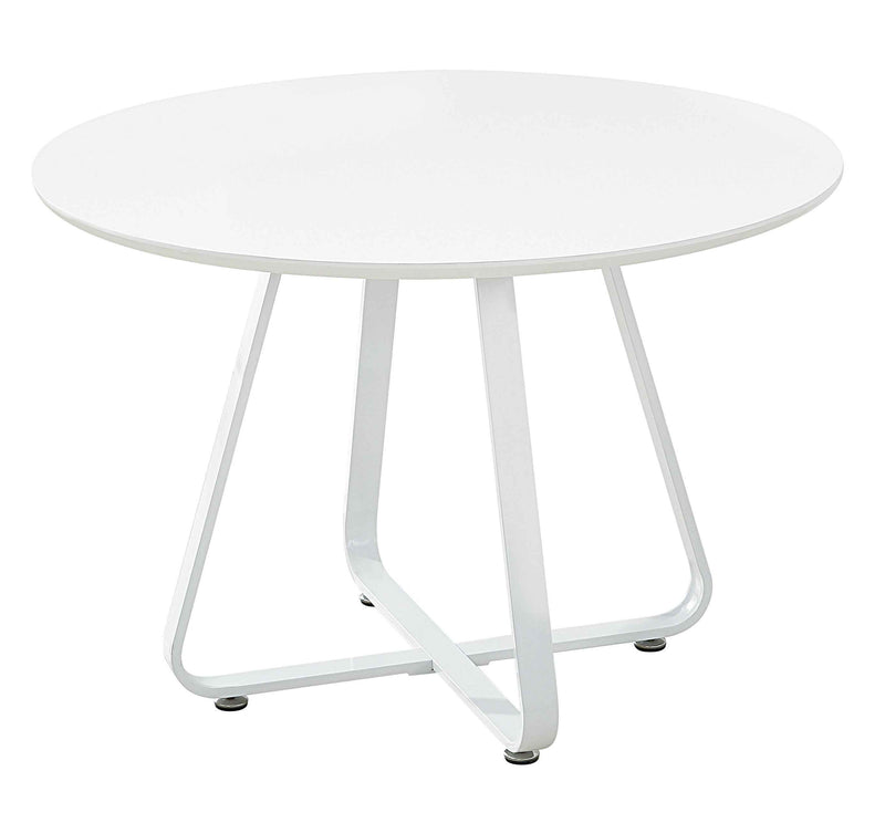 43" White Wood and Metal Sled Base Round Top Dining Table