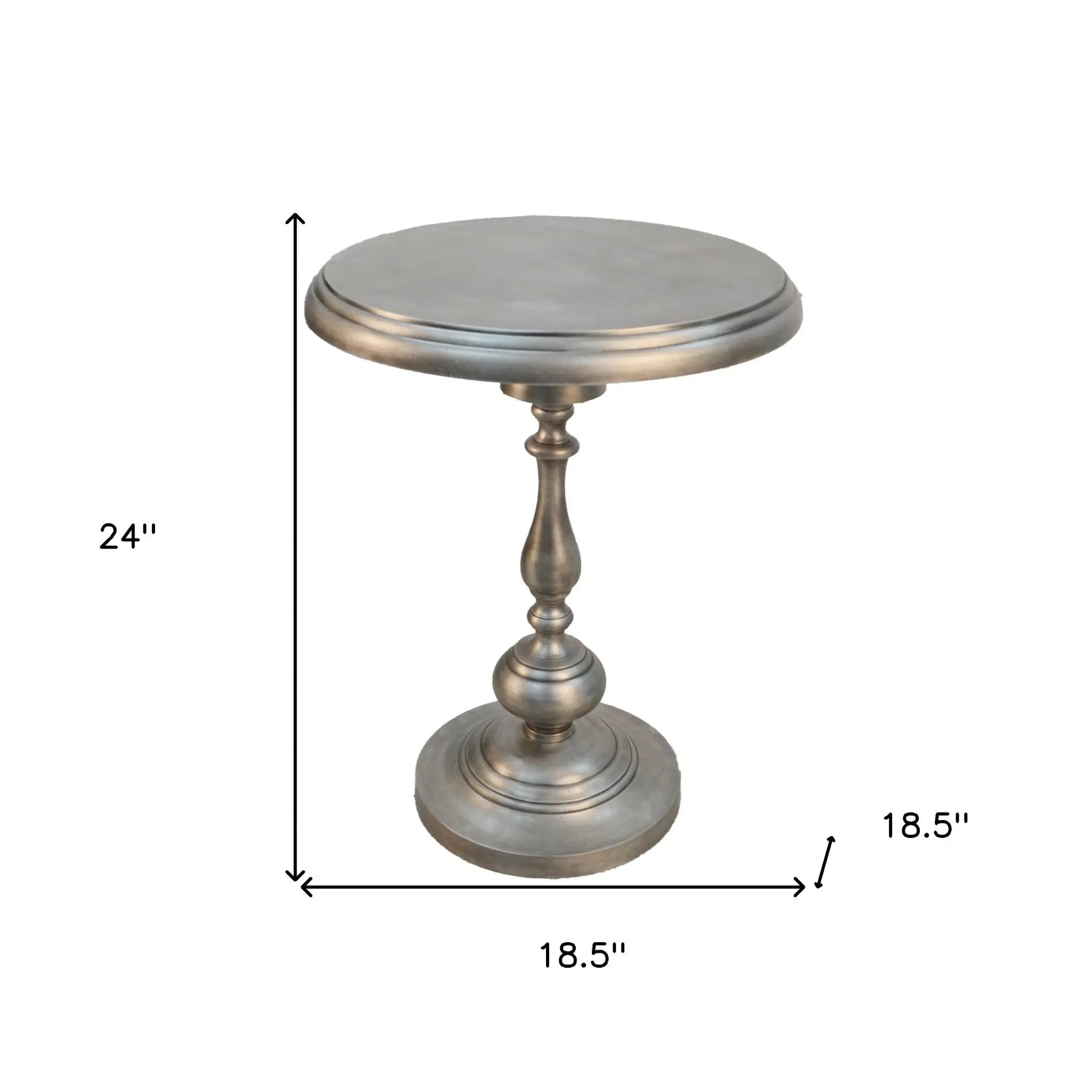 24" Antique Nickle Metal Round End Table Homeroots Living Room