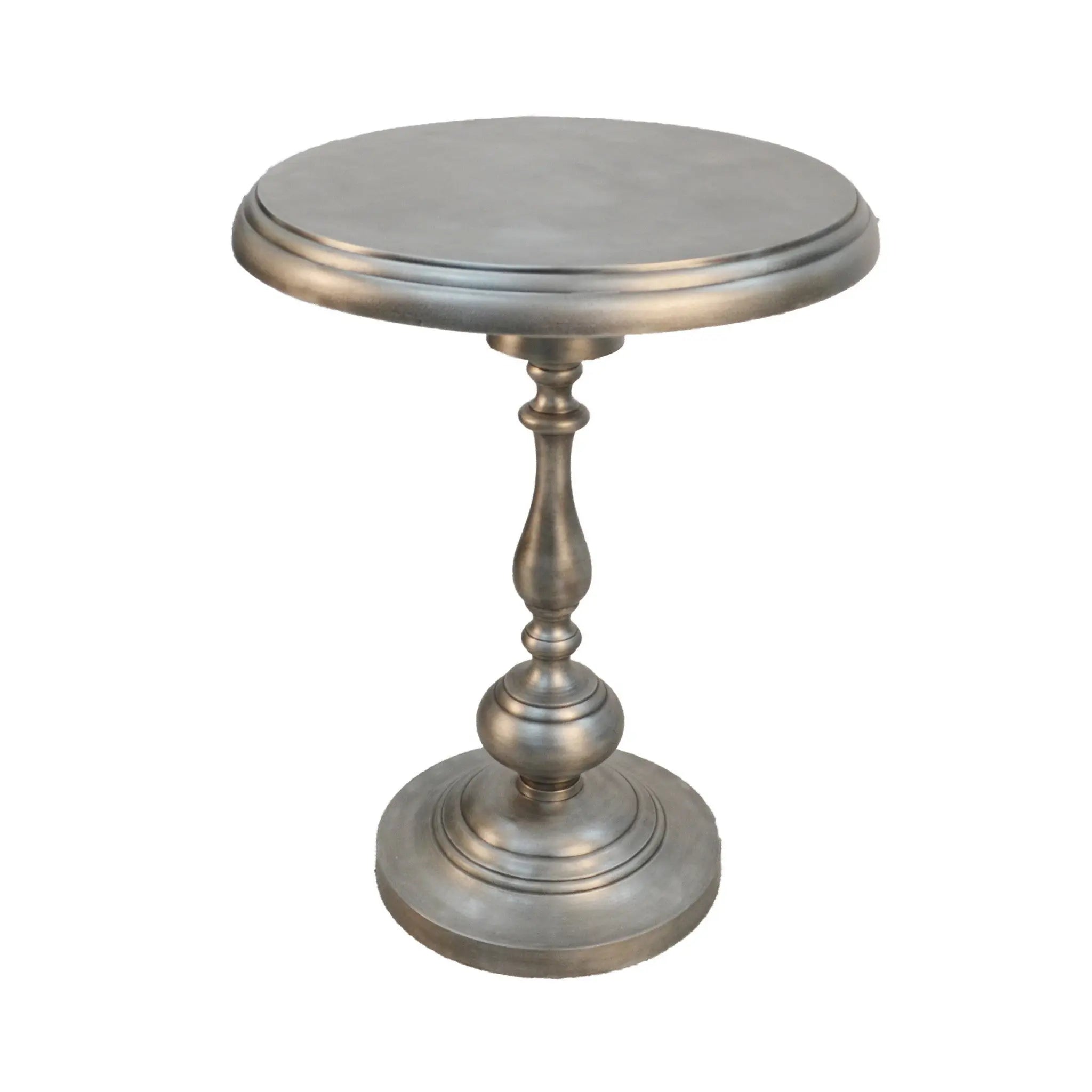 24" Antique Nickle Metal Round End Table Homeroots Living Room